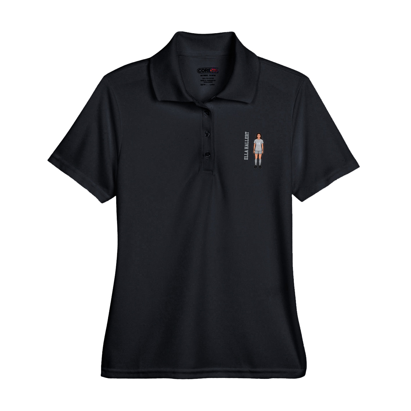 Womens Performance Polo — Name Vertical in Black