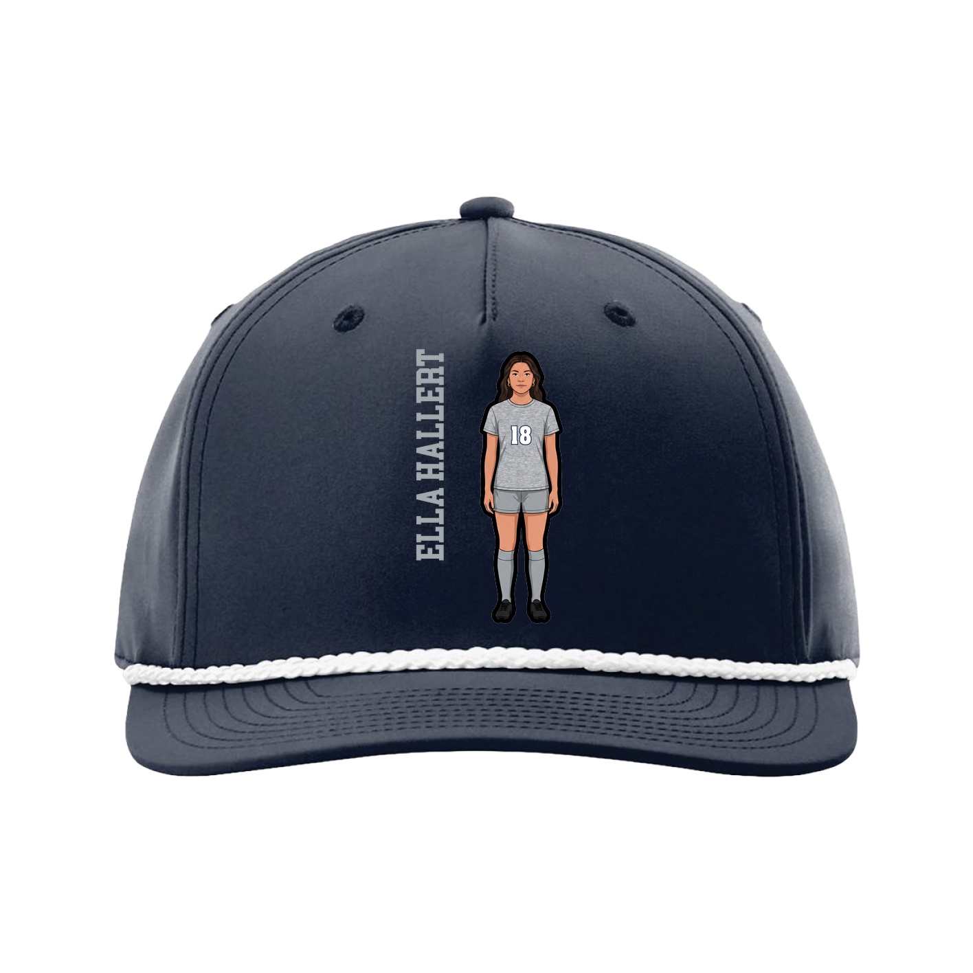 Five-Panel Classic Rope Cap — Name Vertical in Navy