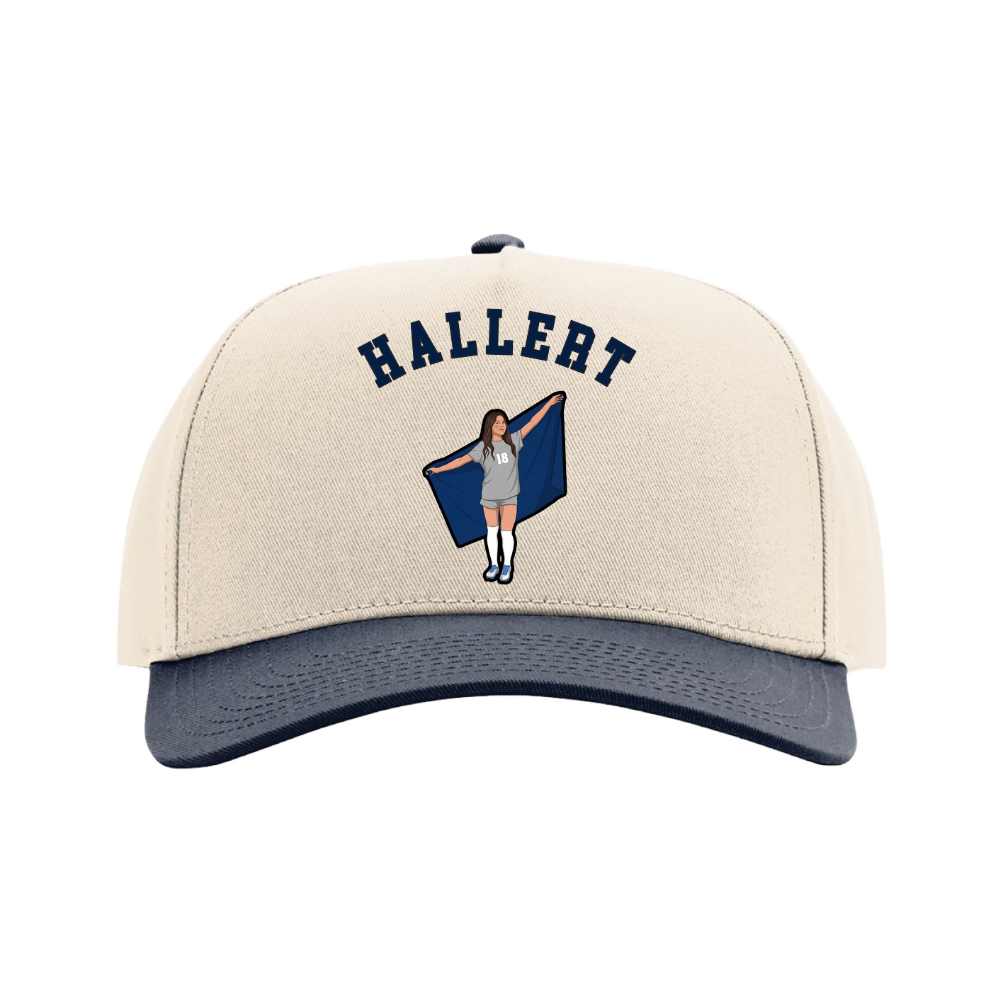 Full Fabric Five-Panel Champ Cap — Shirsey Arch in Cream/Navy
