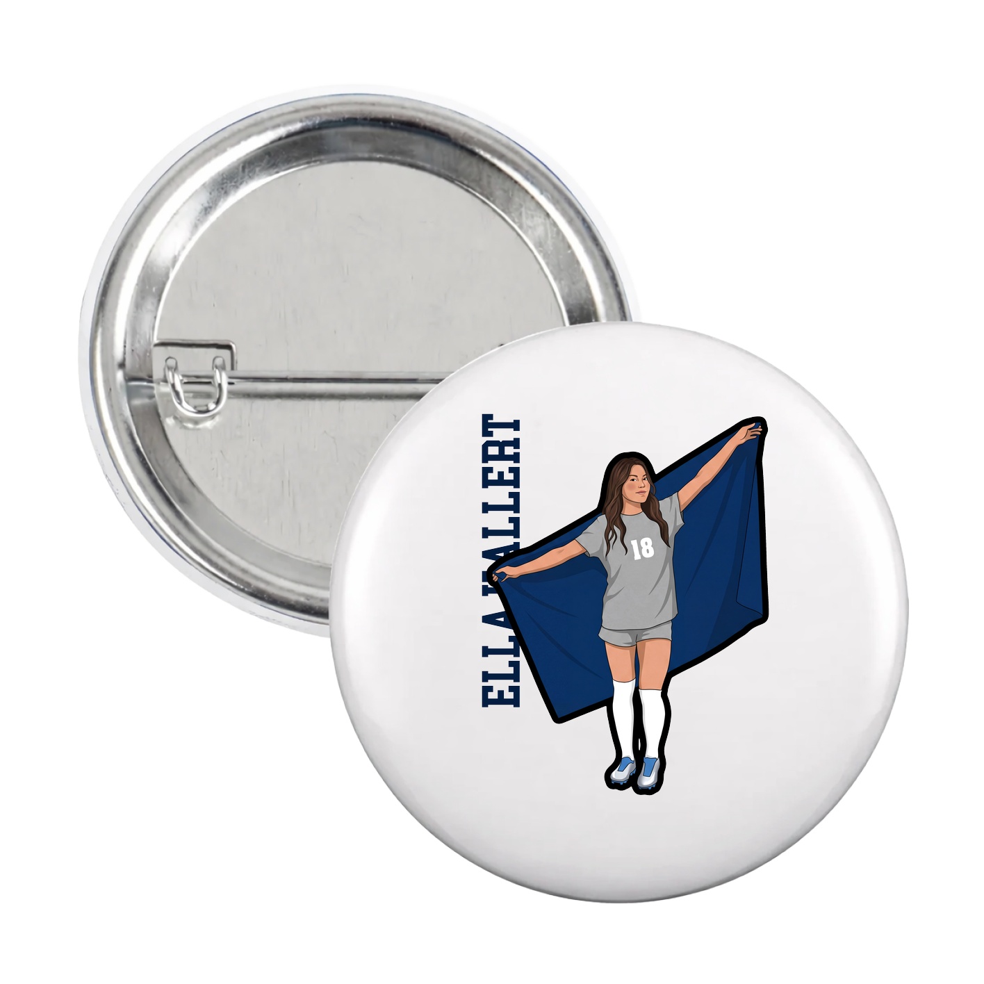 Game Day Button — Name Vertical in White