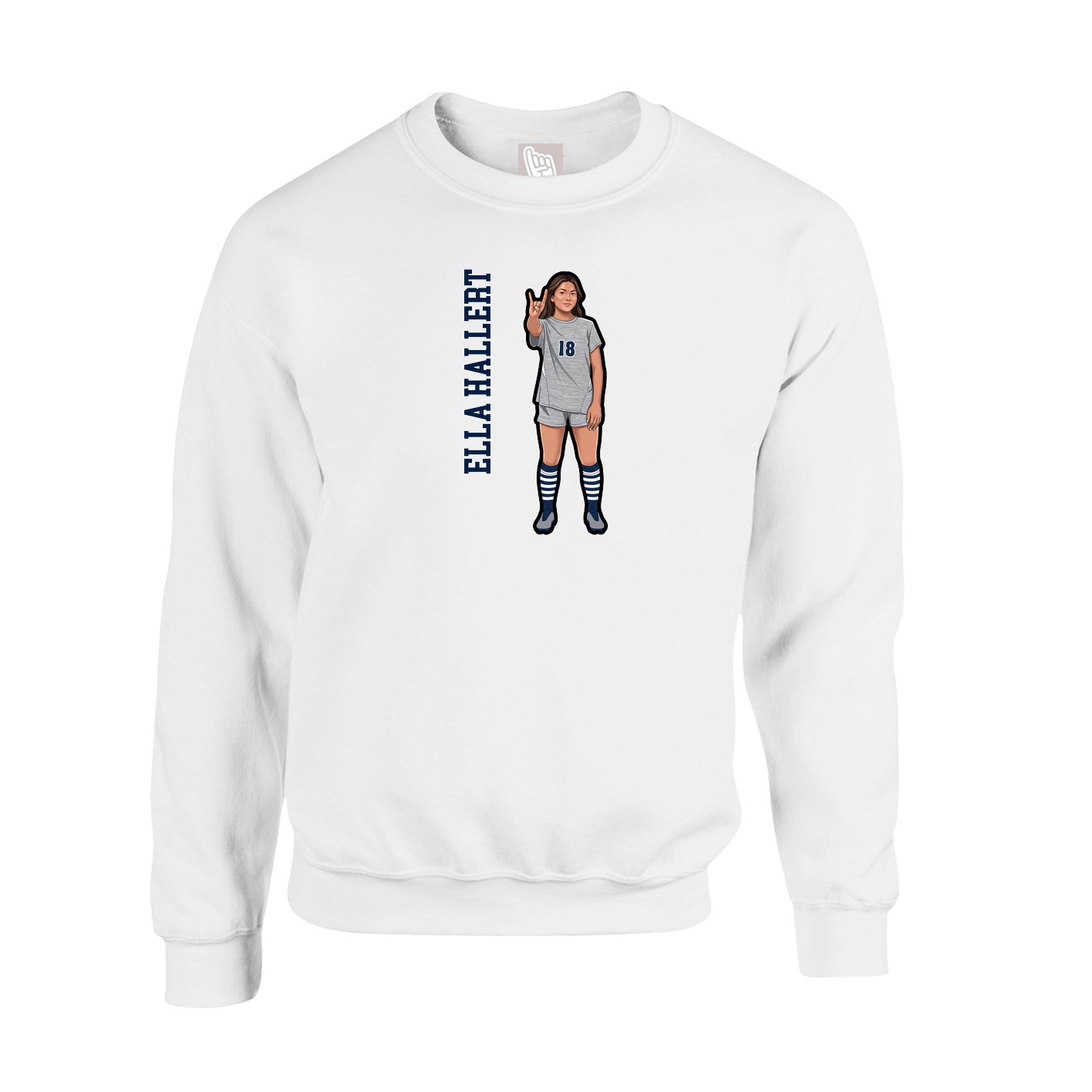 Fleece Crew — Name Vertical in White