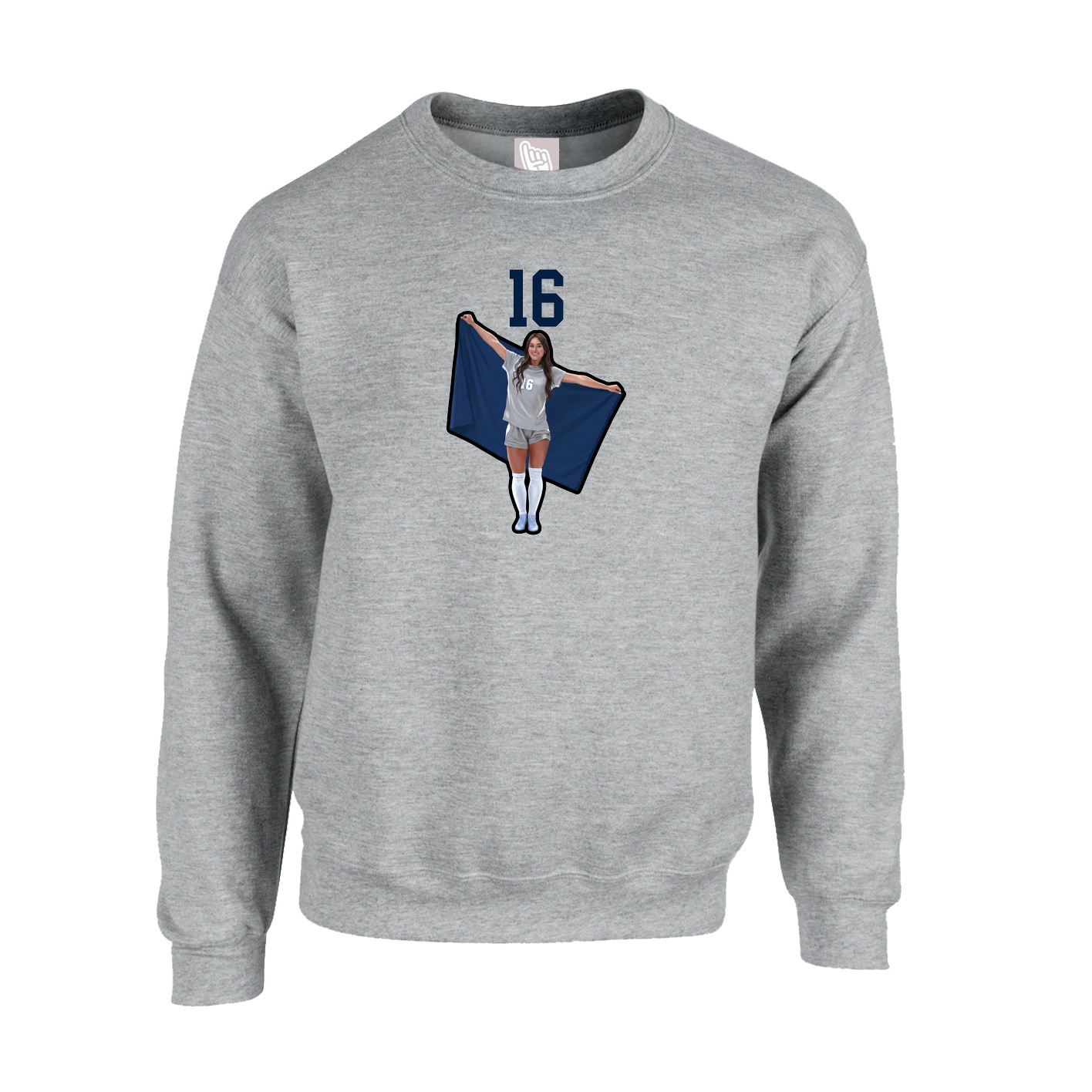 Fleece Crew — Number Top in Grey