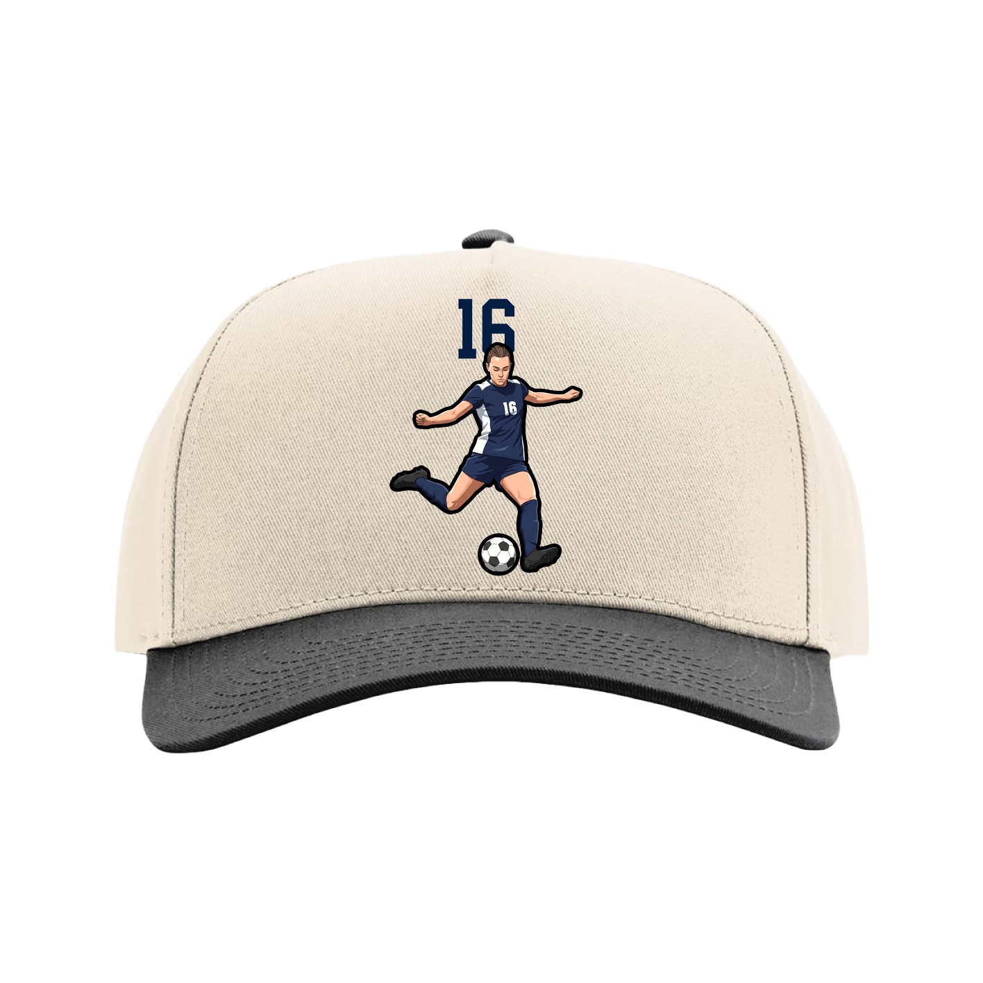 Full Fabric Five-Panel Champ Cap — Number Top in Cream/Black
