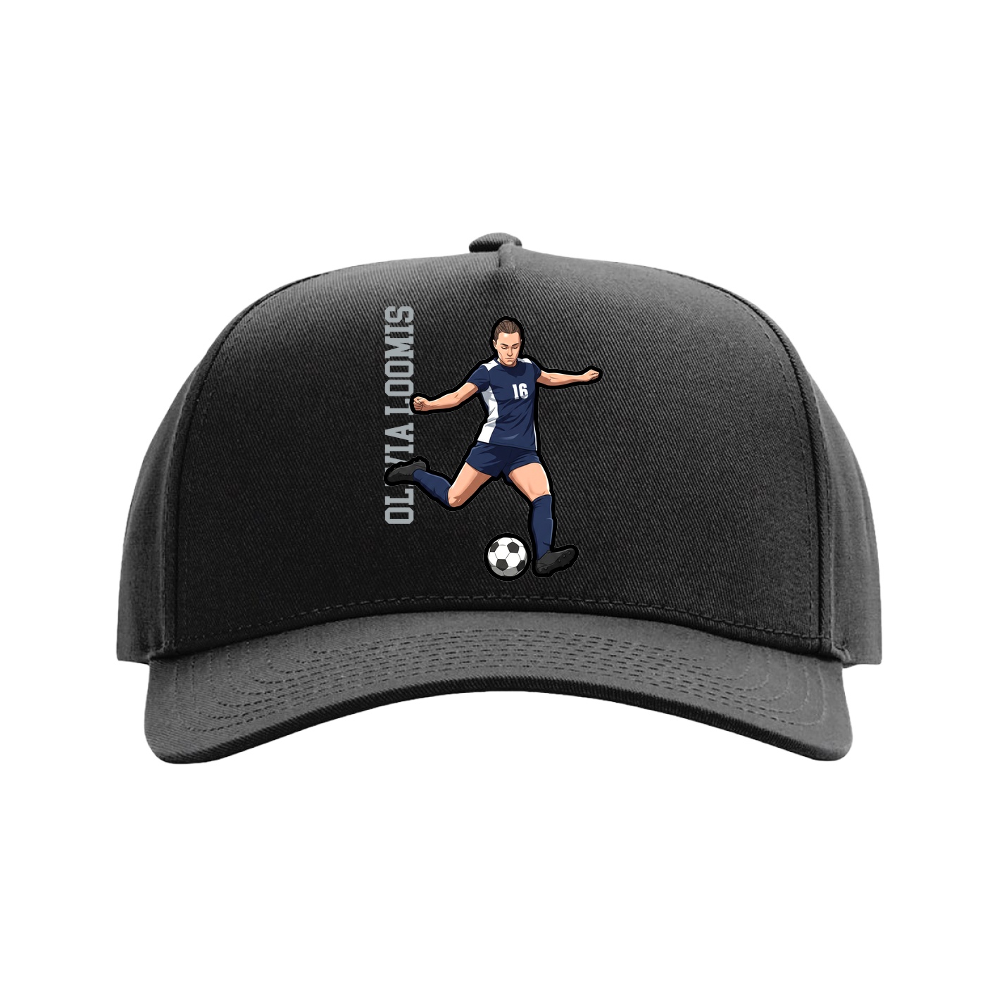 Full Fabric Five-Panel Champ Cap — Name Vertical in Black