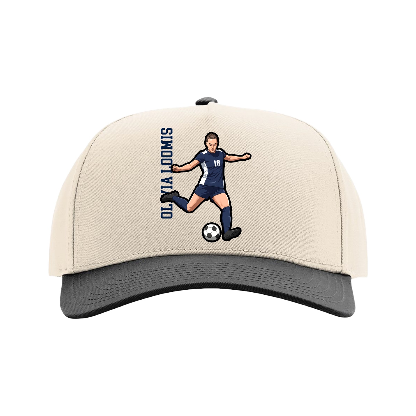 Full Fabric Five-Panel Champ Cap — Name Vertical in Cream/Black