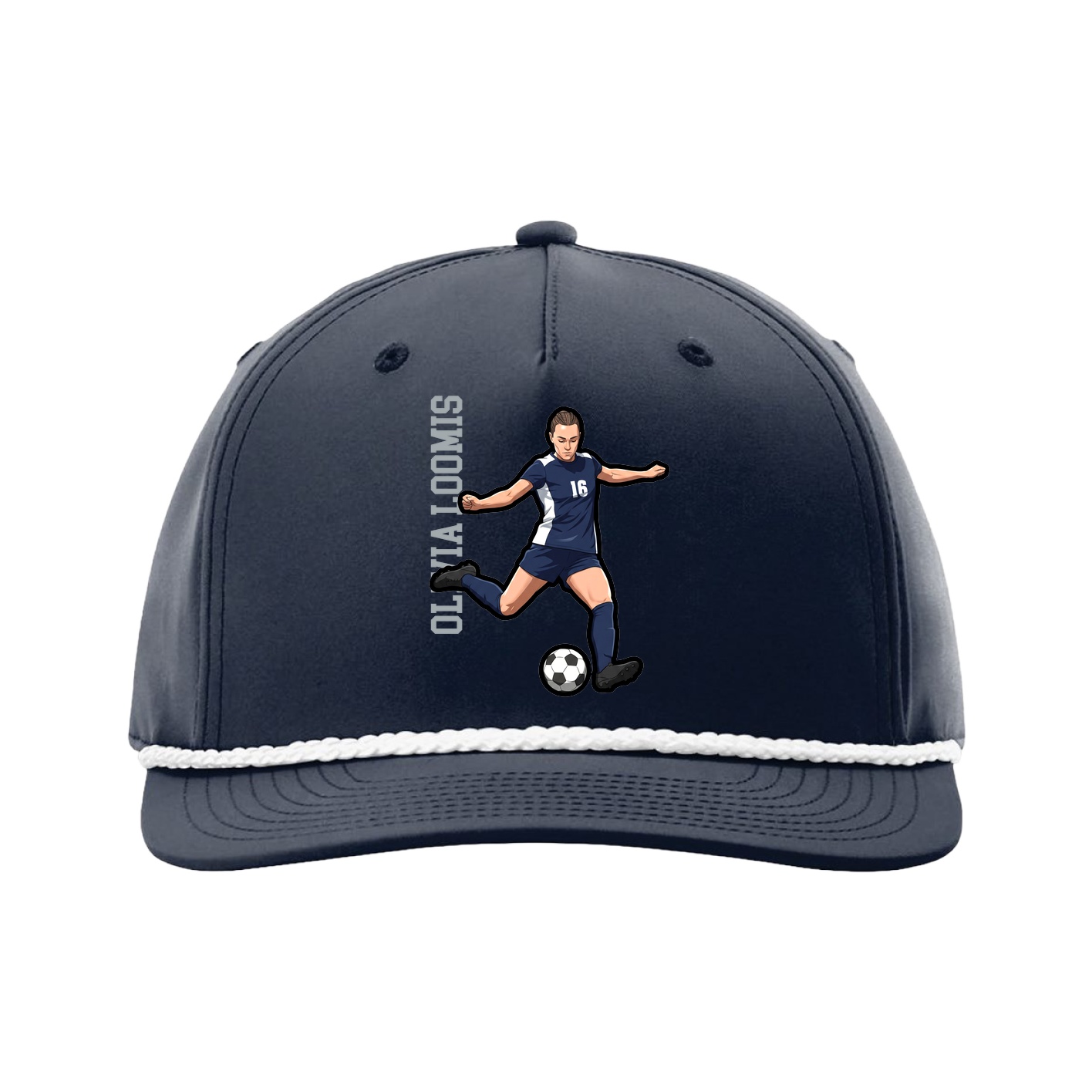 Five-Panel Classic Rope Cap — Name Vertical in Navy