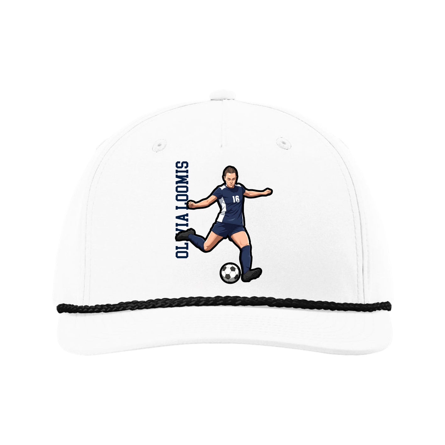 Five-Panel Classic Rope Cap — Name Vertical in White