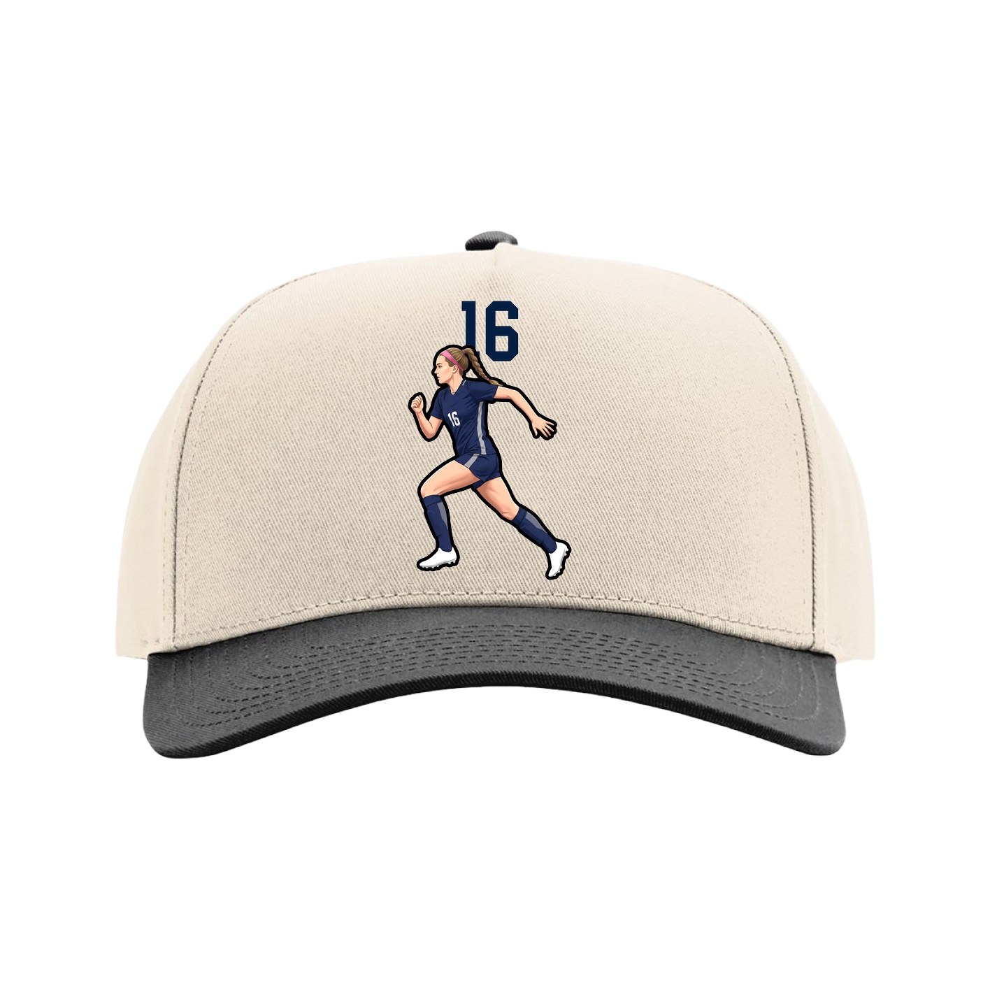 Full Fabric Five-Panel Champ Cap — Number Top in Cream/Black