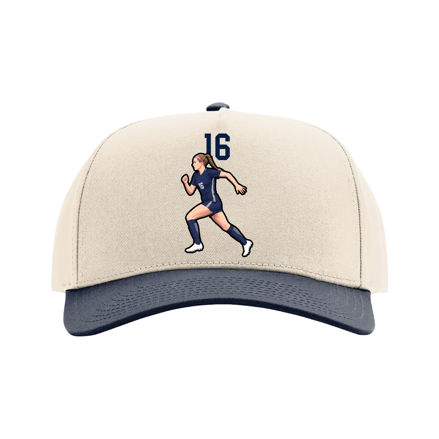 Full Fabric Five-Panel Champ Cap — Number Top in Cream/Navy