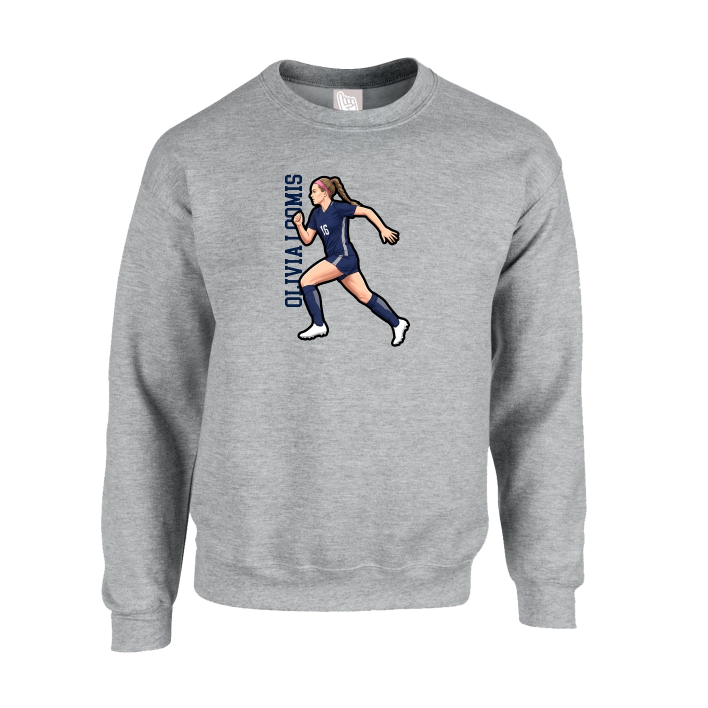 Fleece Crew — Name Vertical in Grey