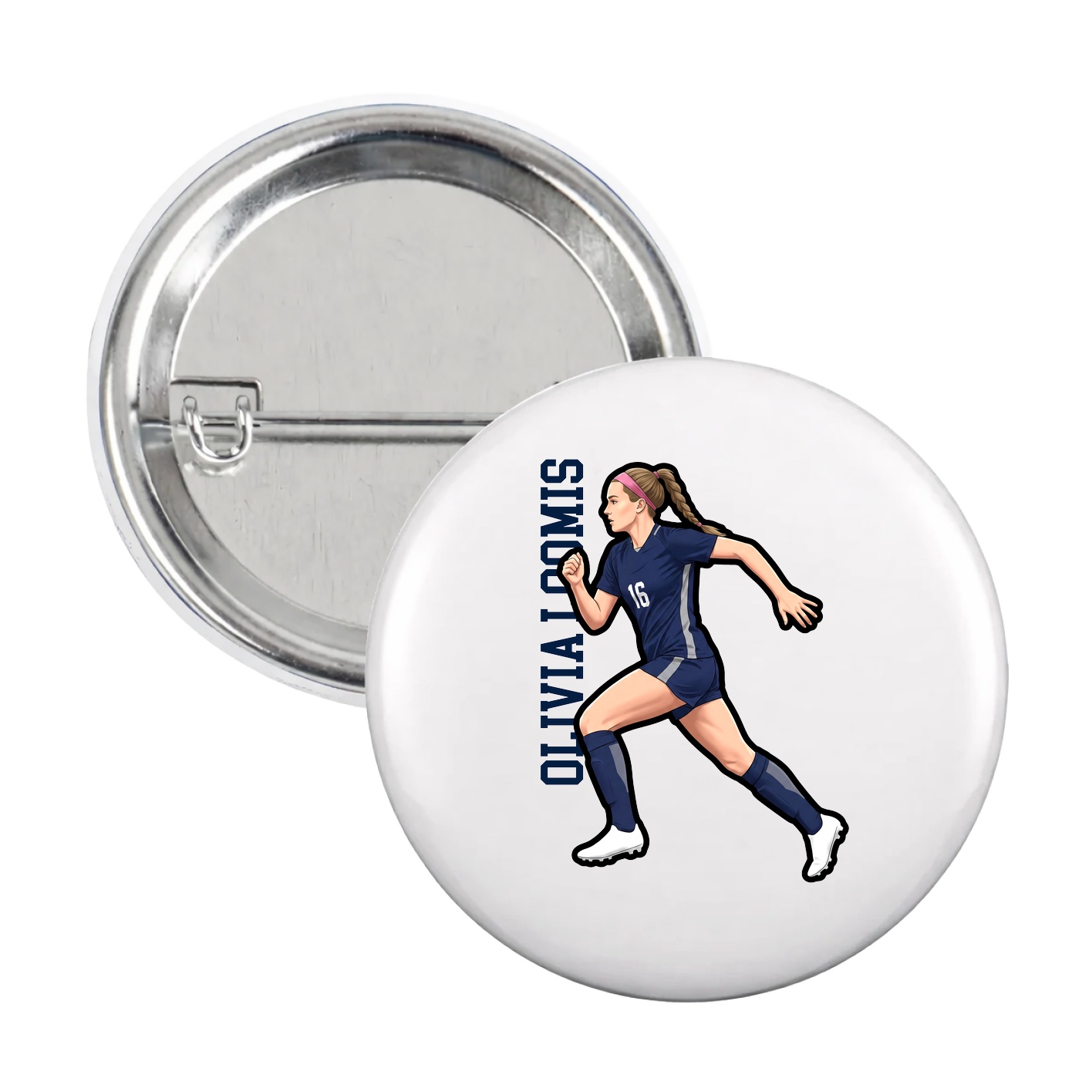 Game Day Button — Name Vertical in White