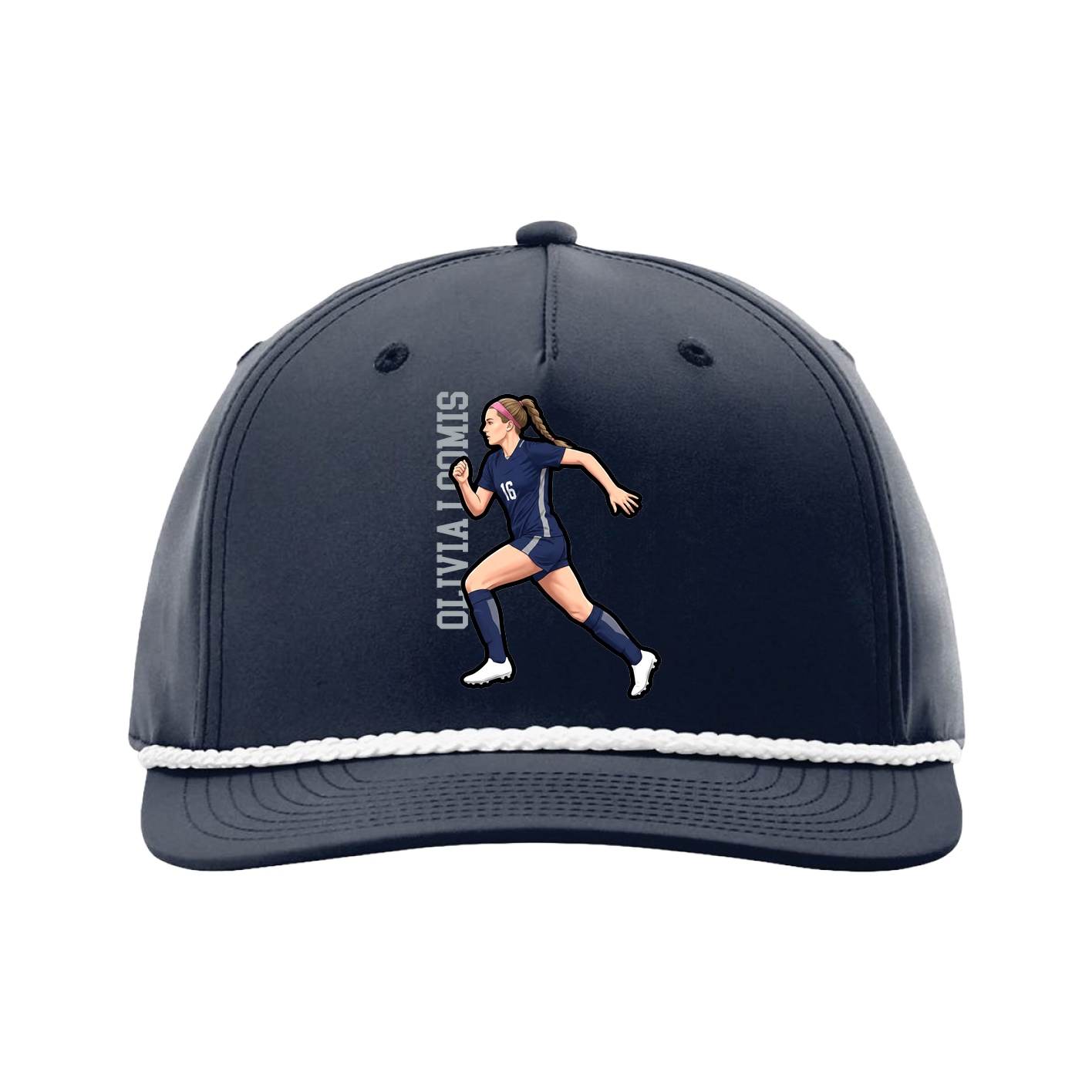 Five-Panel Classic Rope Cap — Name Vertical in Navy