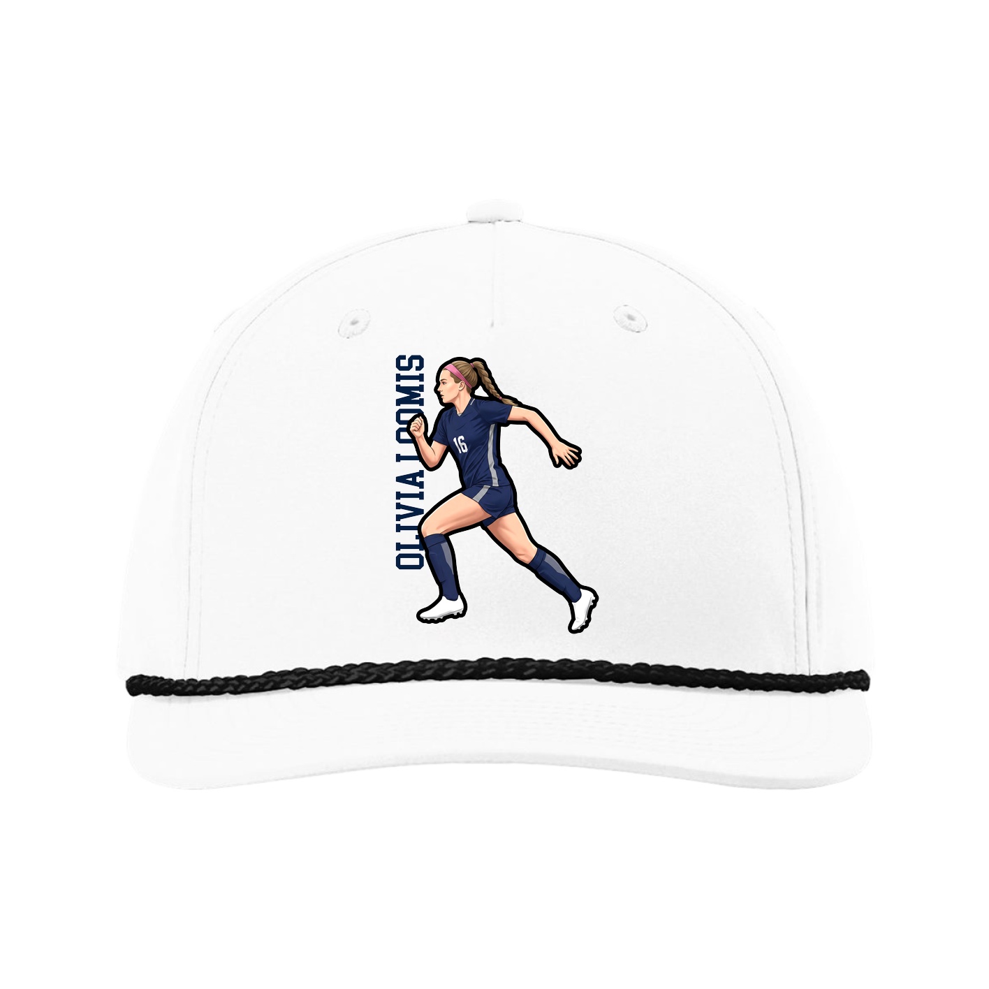 Five-Panel Classic Rope Cap — Name Vertical in White