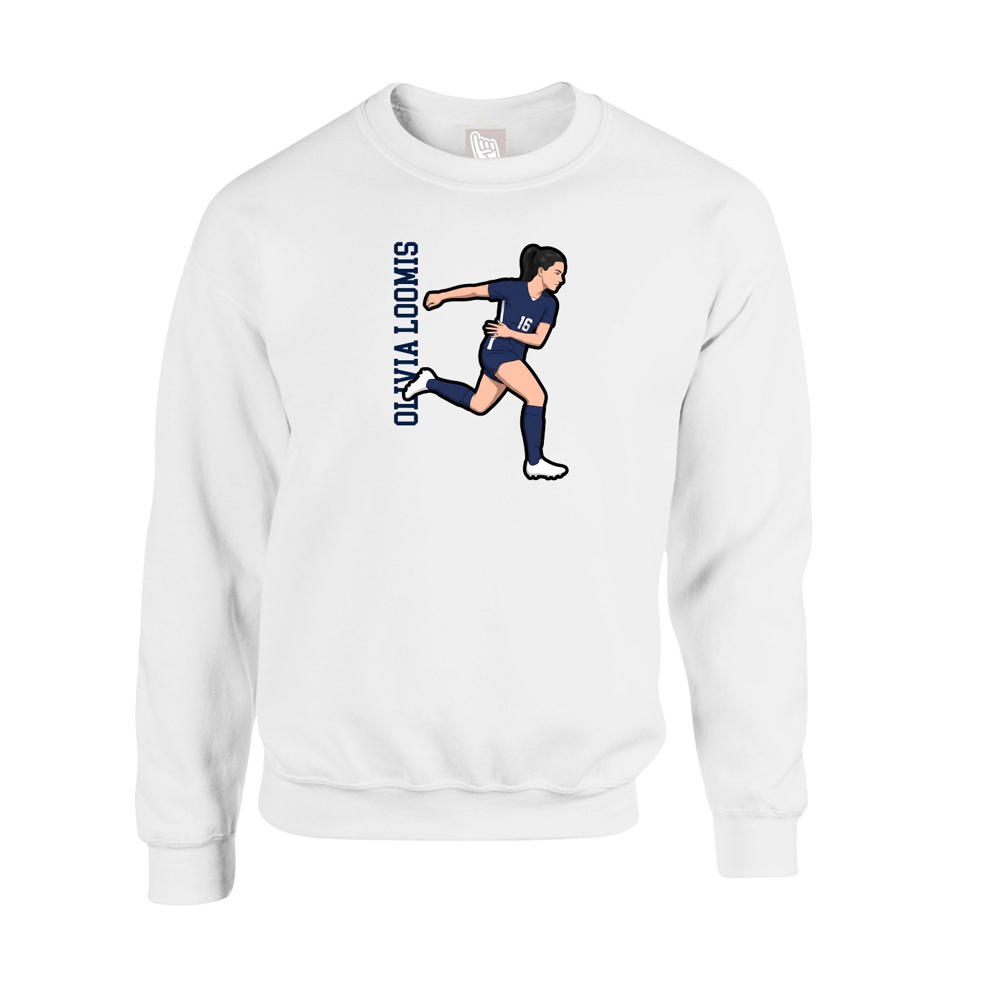 Fleece Crew — Name Vertical in White
