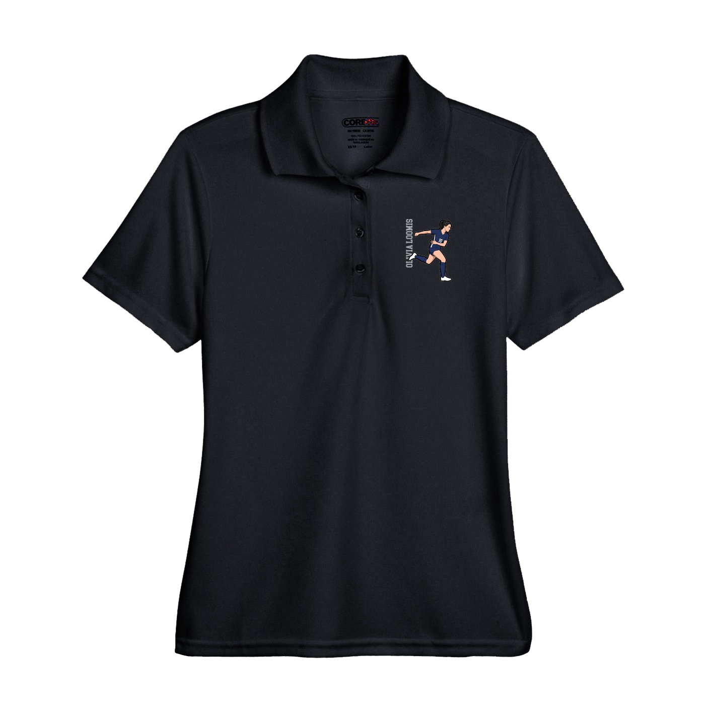 Performance Polo — Name Vertical in Black