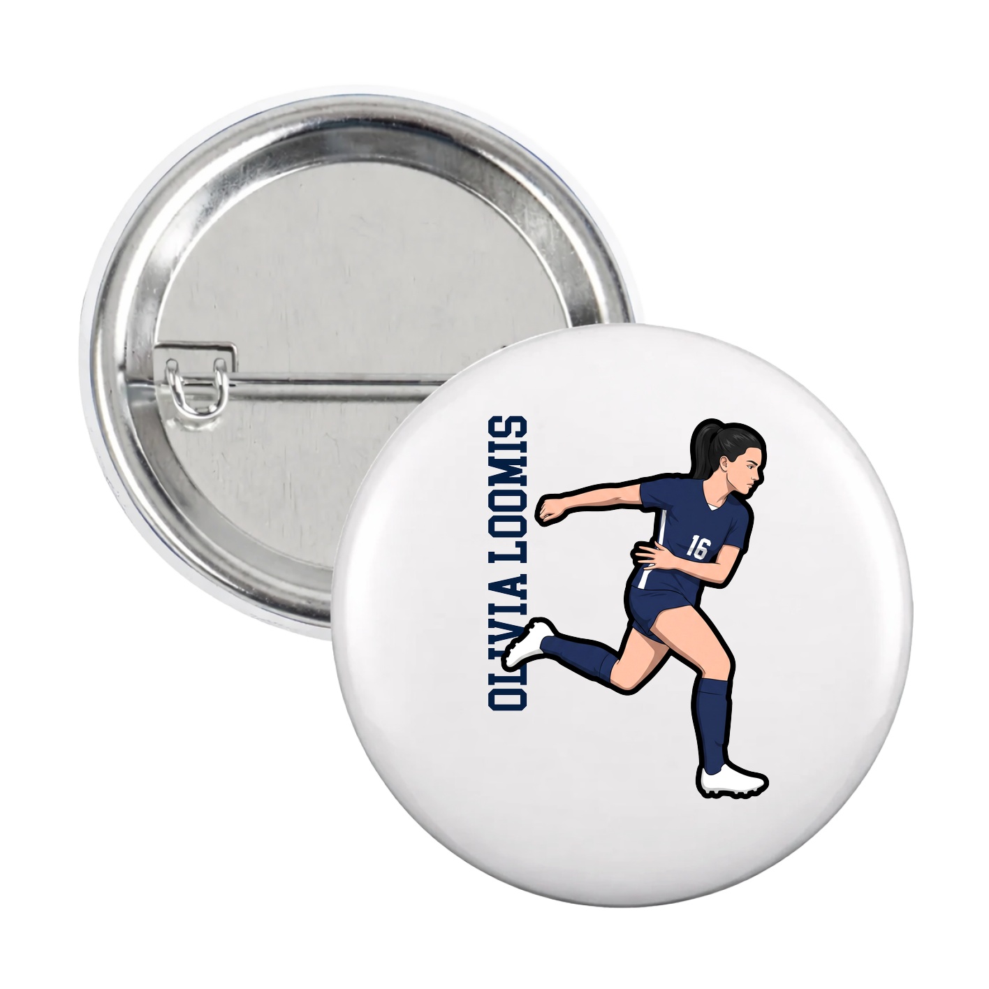 Game Day Button — Name Vertical in White