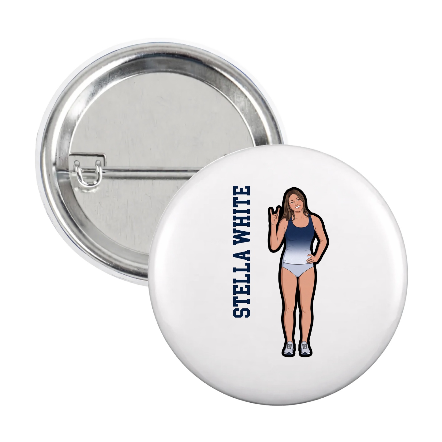 Game Day Button — Name Vertical in White