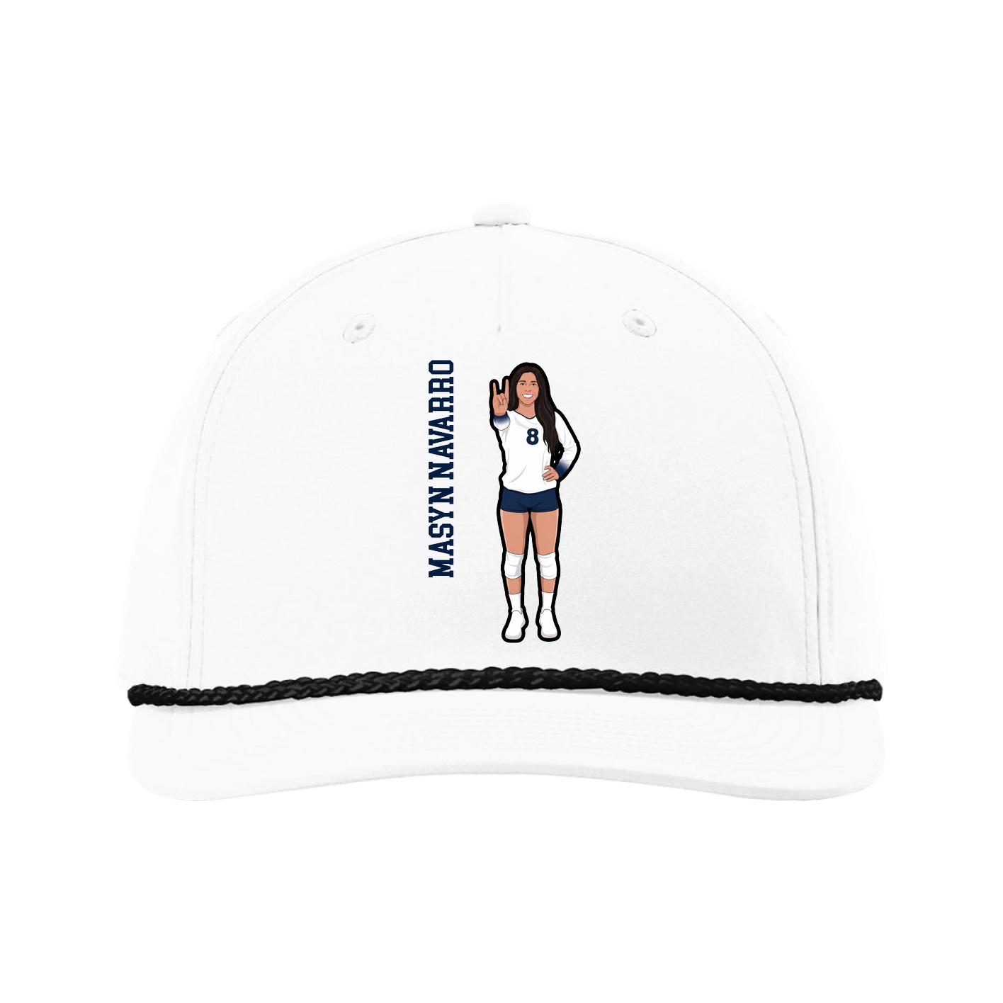 Five-Panel Classic Rope Cap — Name Vertical in White