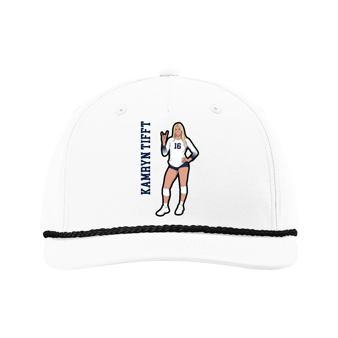 Five-Panel Classic Rope Cap — Name Vertical in White