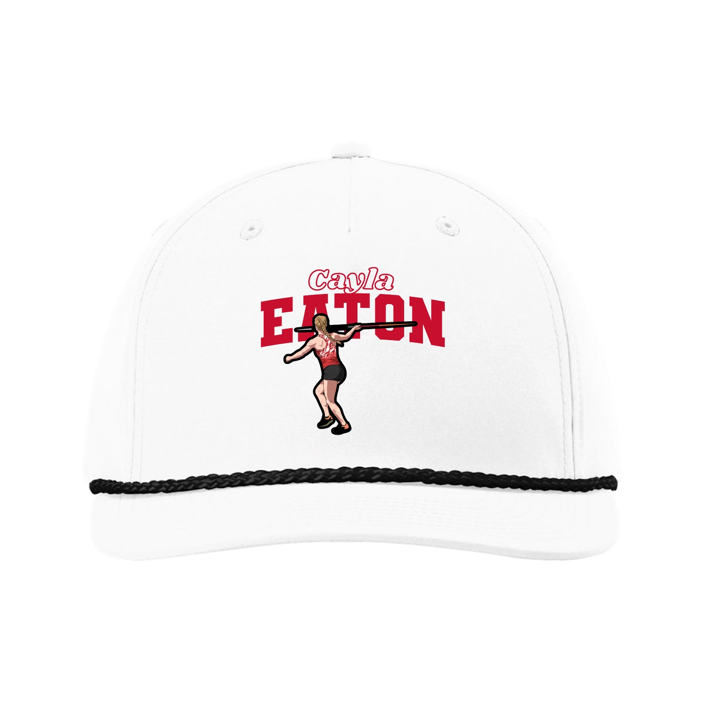 Five-Panel Classic Rope Cap — Name Arch in White