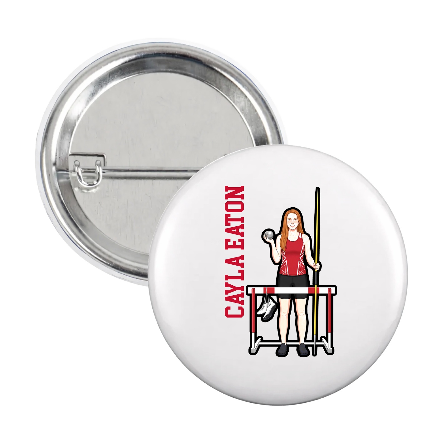 Game Day Button — Name Vertical in White