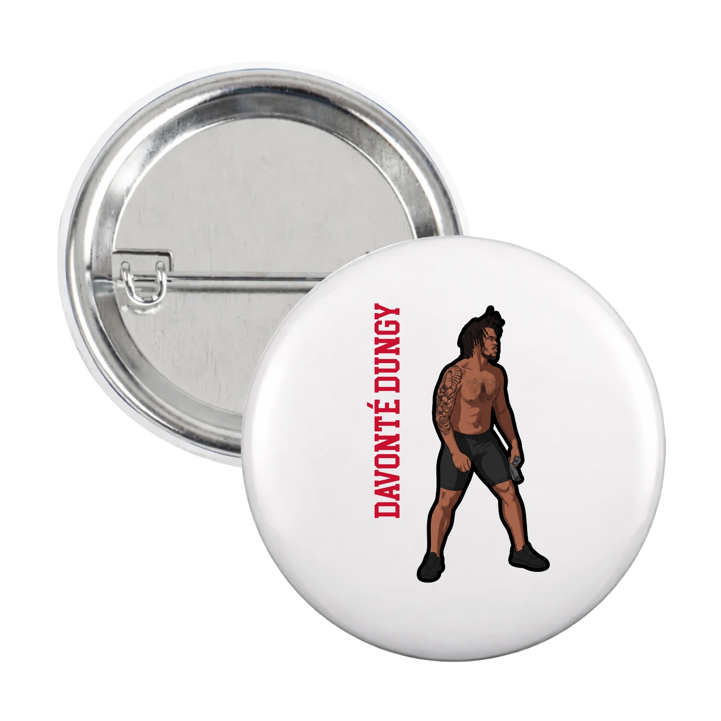 Game Day Button — Name Vertical in White