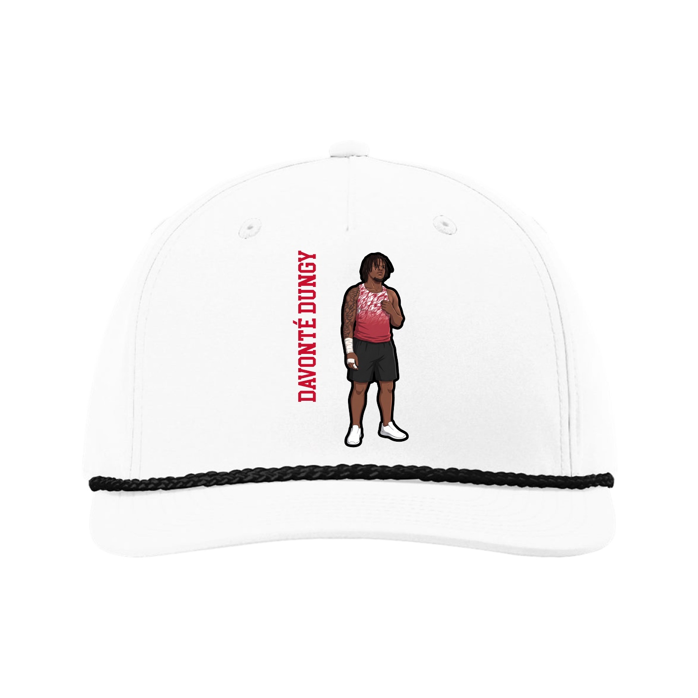 Five-Panel Classic Rope Cap — Name Vertical in White