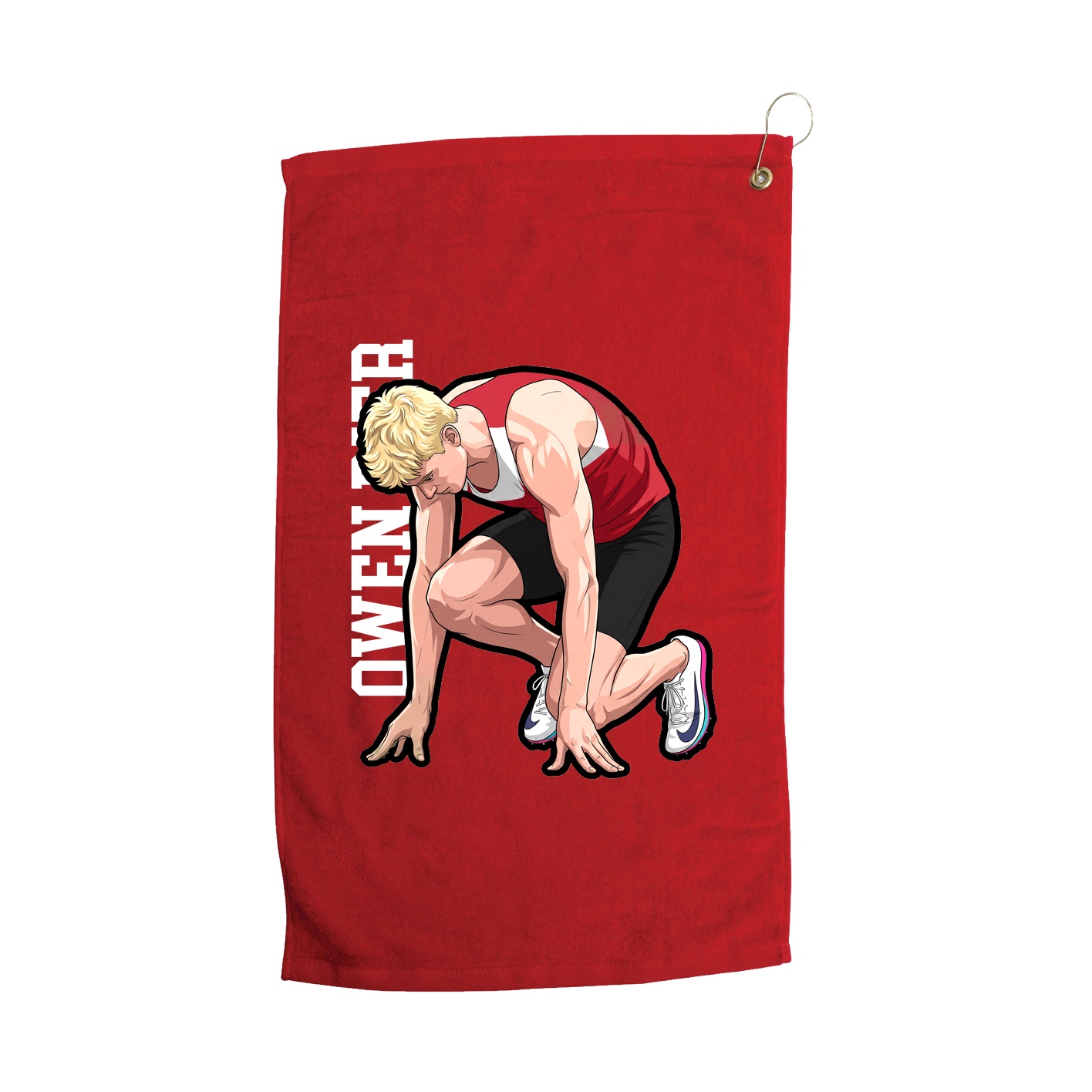 Golf Towel — Name Vertical in Red