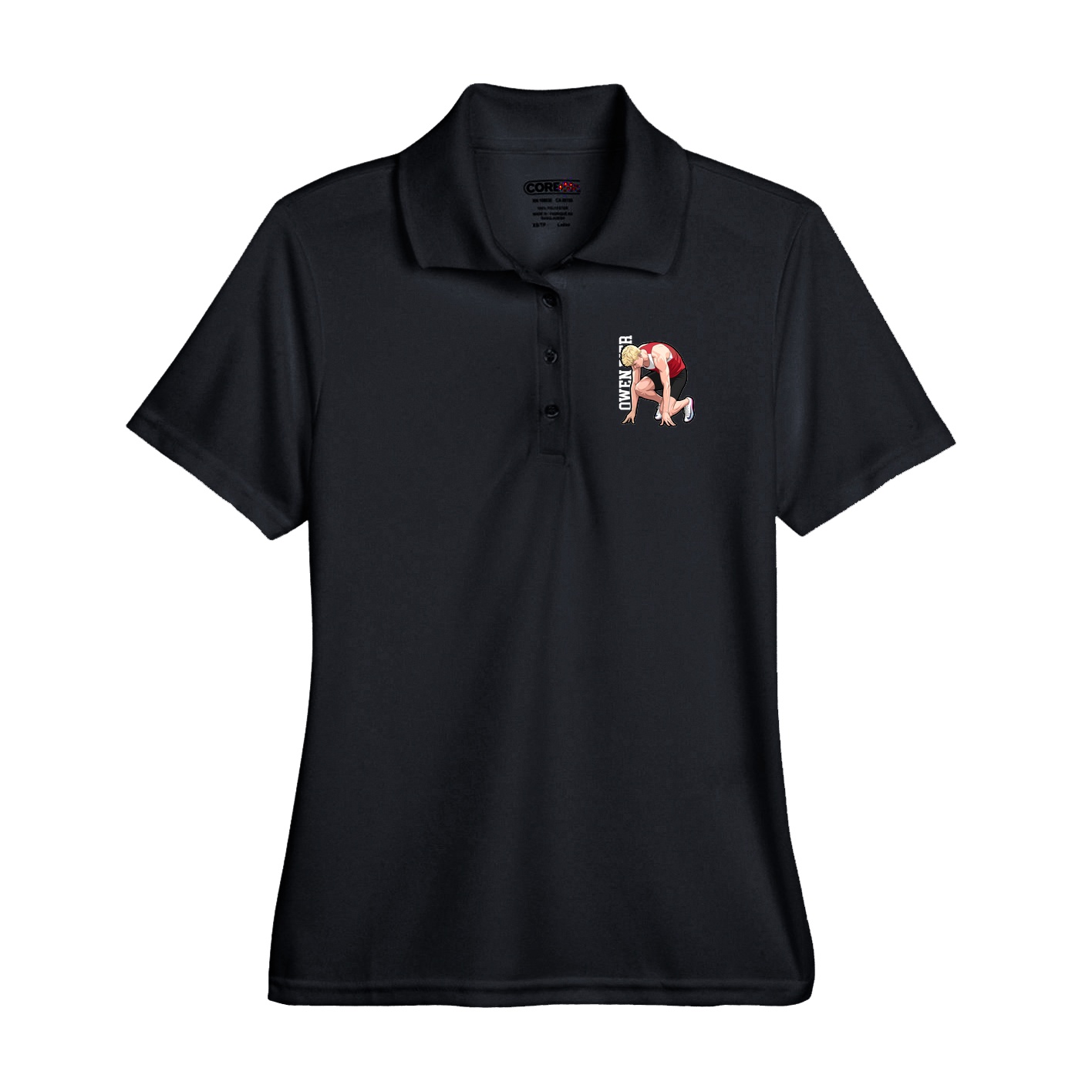 Performance Polo — Name Vertical in Black