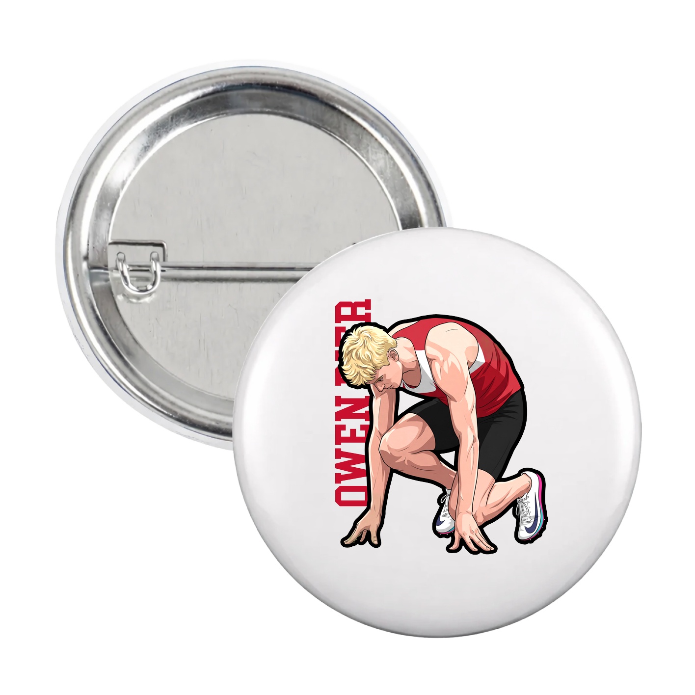 Game Day Button — Name Vertical in White