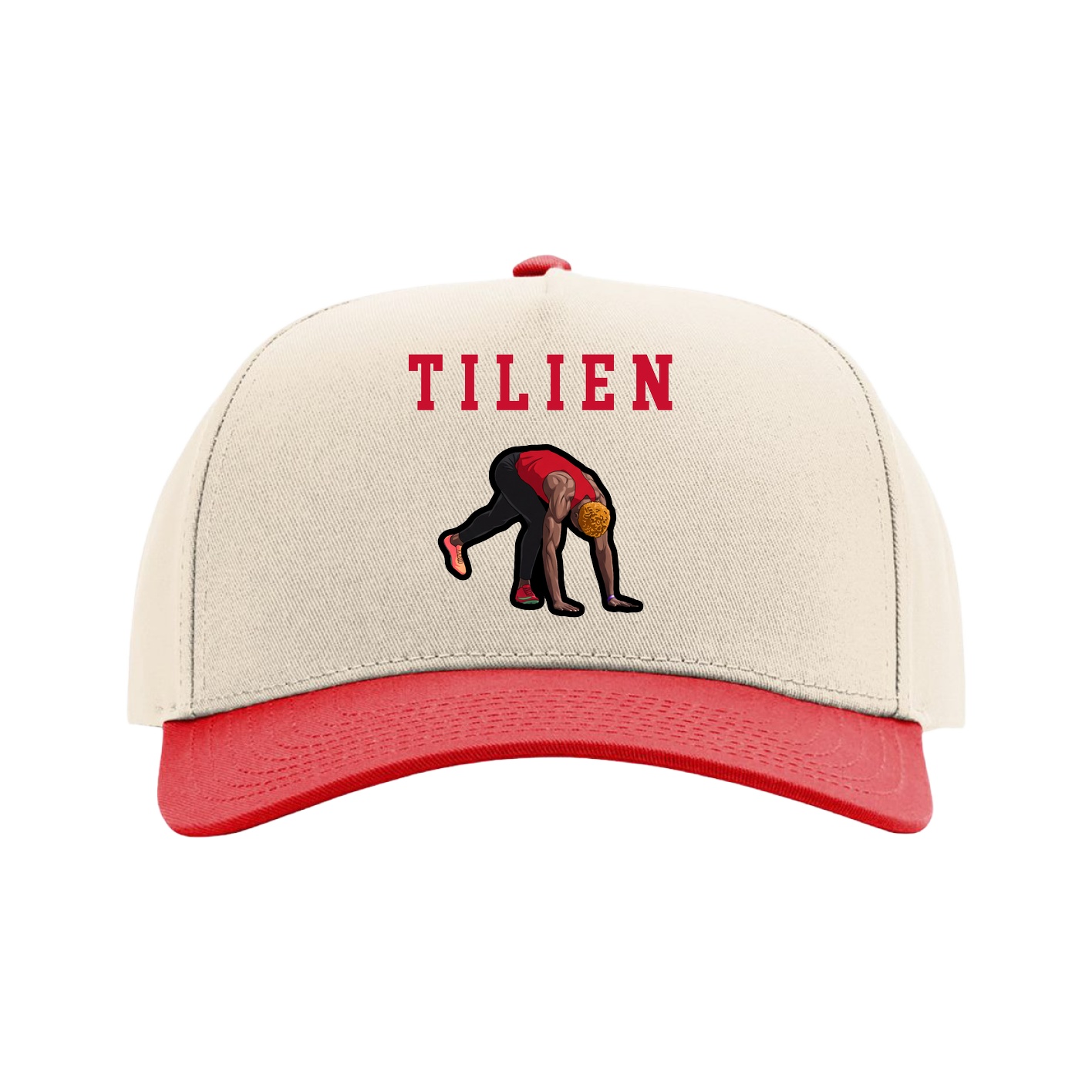 Full Fabric Five-Panel Champ Cap — Shirsey in Cream/Red