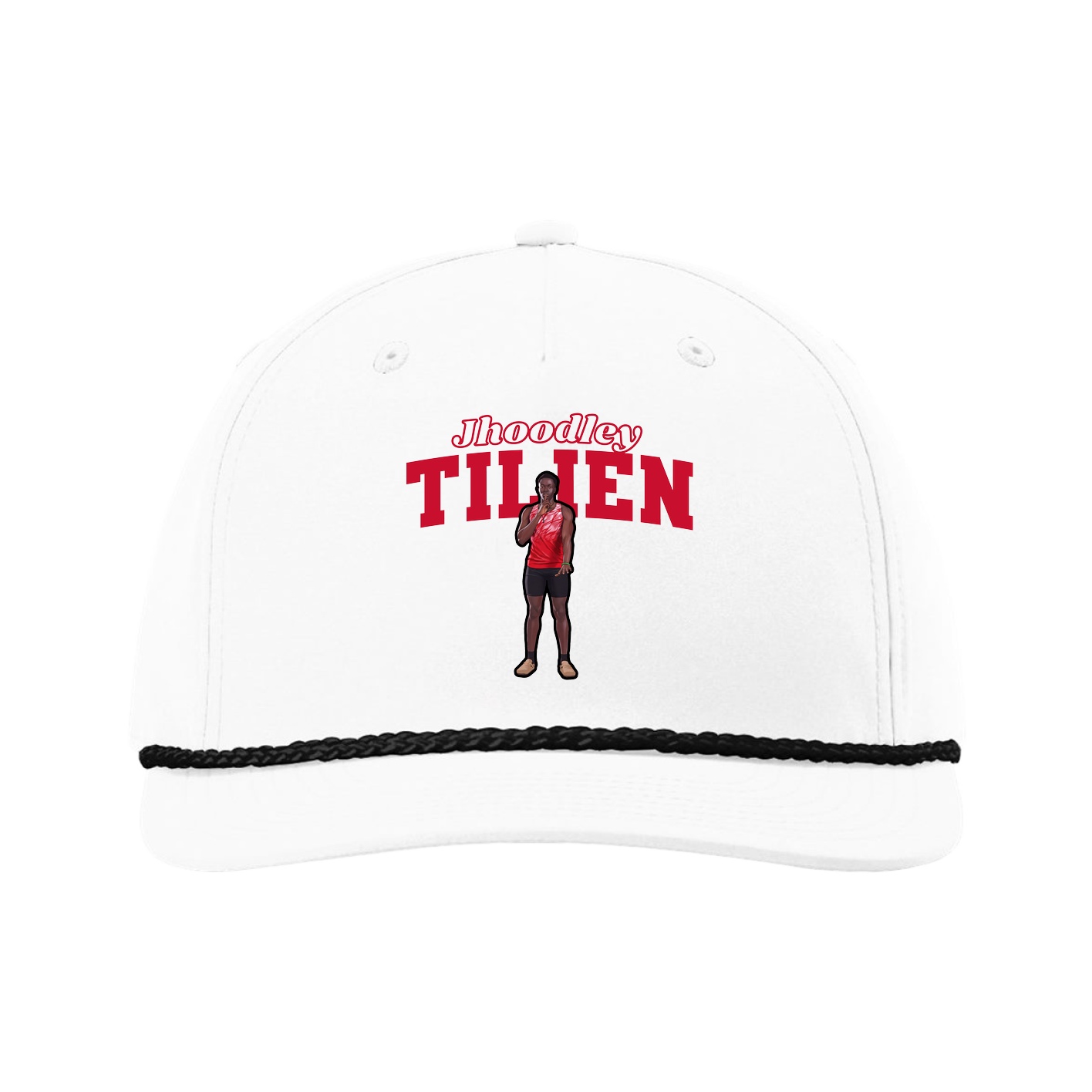 Five-Panel Classic Rope Cap — Name Arch in White