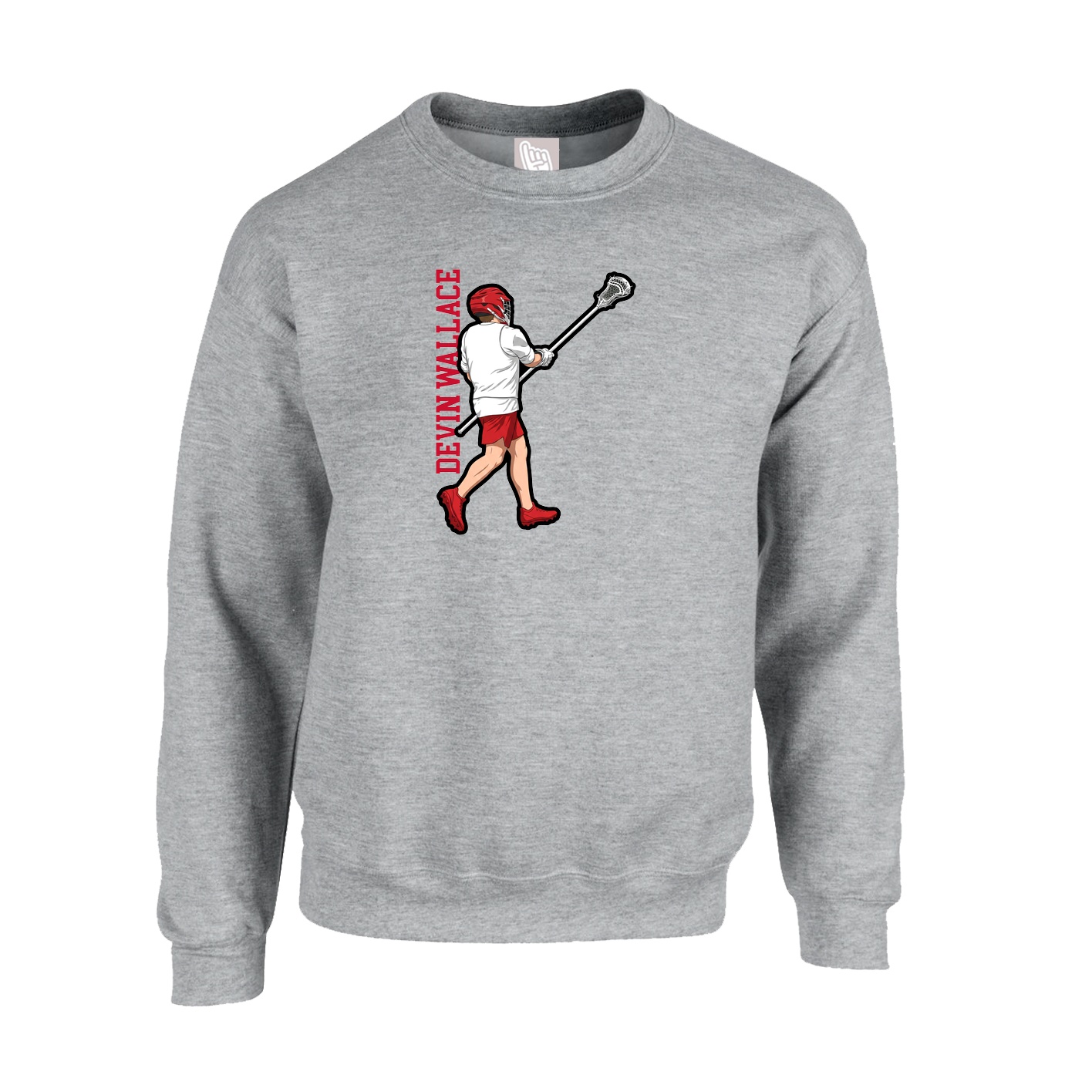 Fleece Crew — Name Vertical in Grey