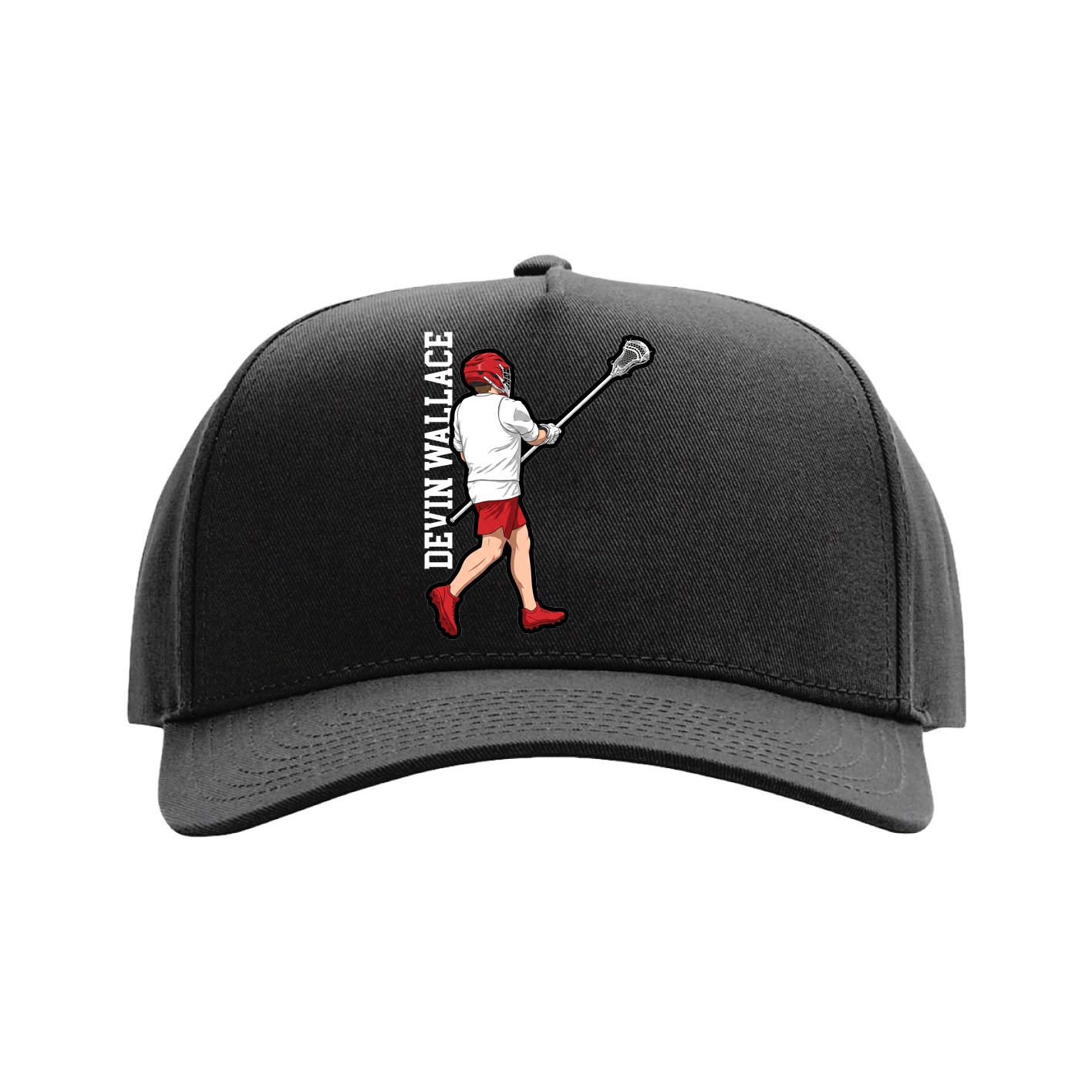 Full Fabric Five-Panel Champ Cap — Name Vertical in Black