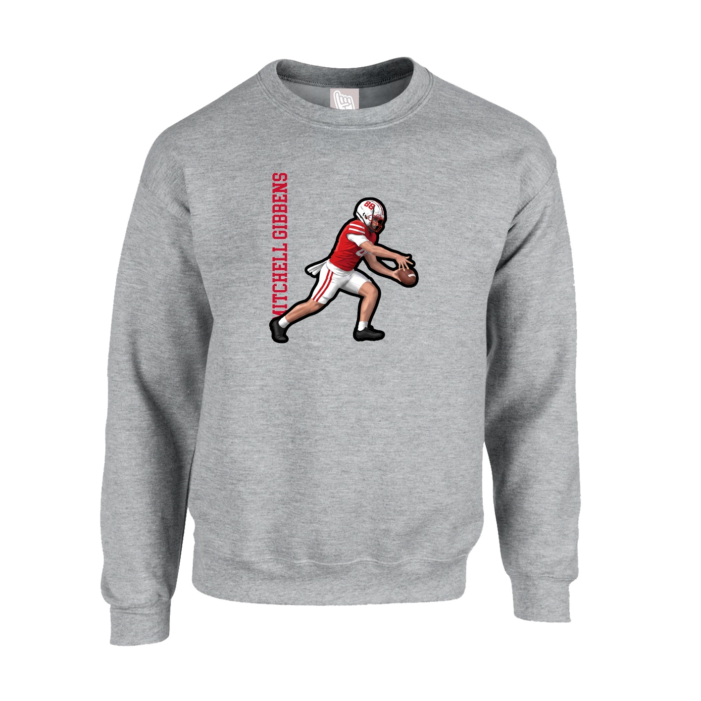Fleece Crew — Name Vertical in Grey