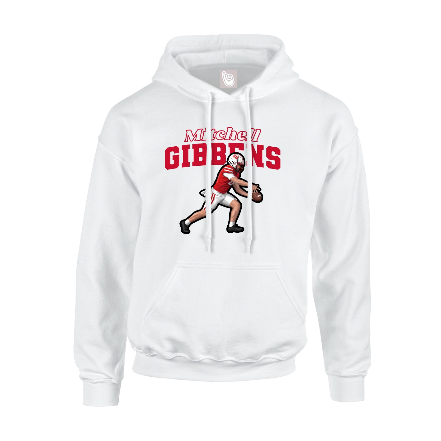 Youth Hoodie — Name Arch in White