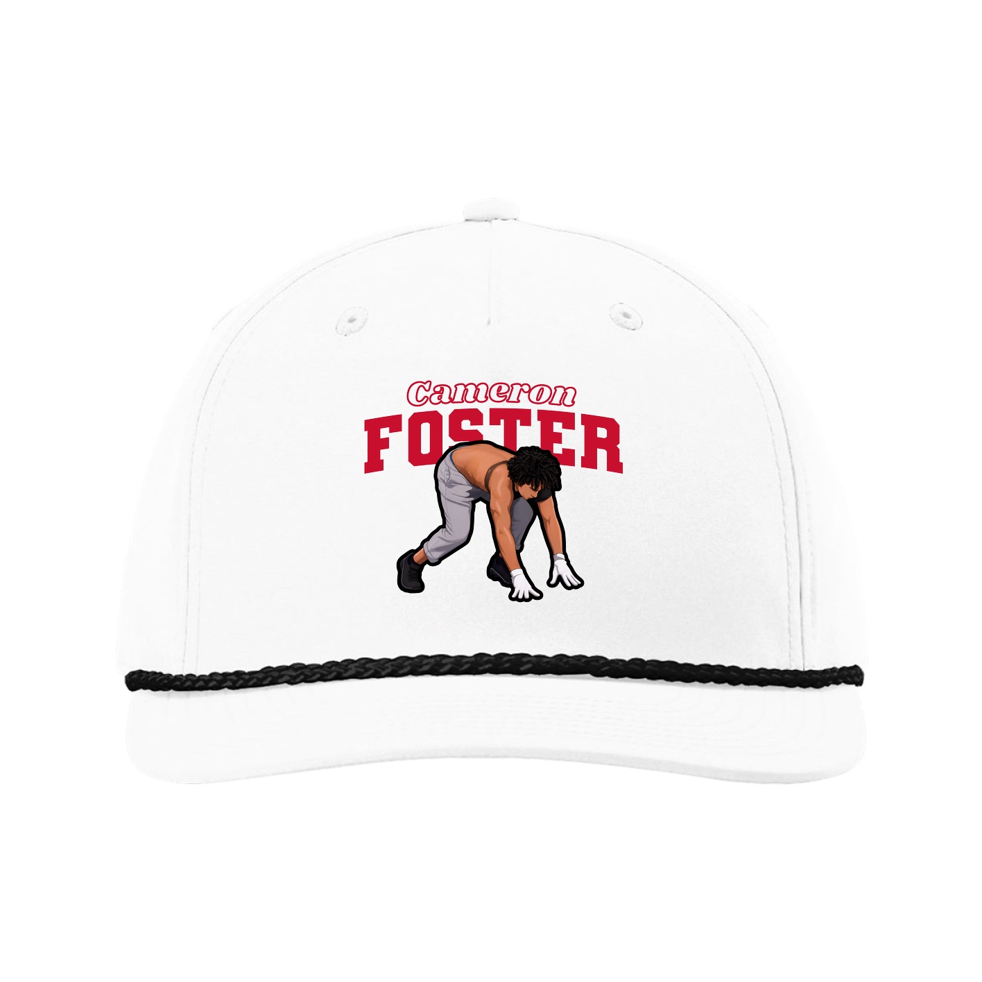 Five-Panel Classic Rope Cap — Name Arch in White