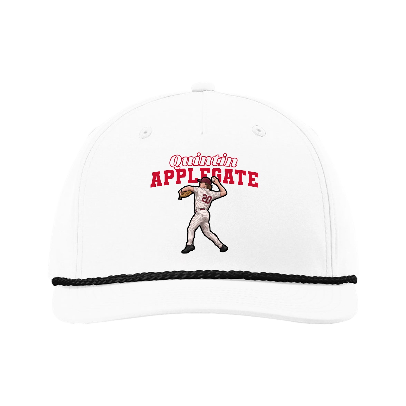 Five-Panel Classic Rope Cap — Name Arch in White