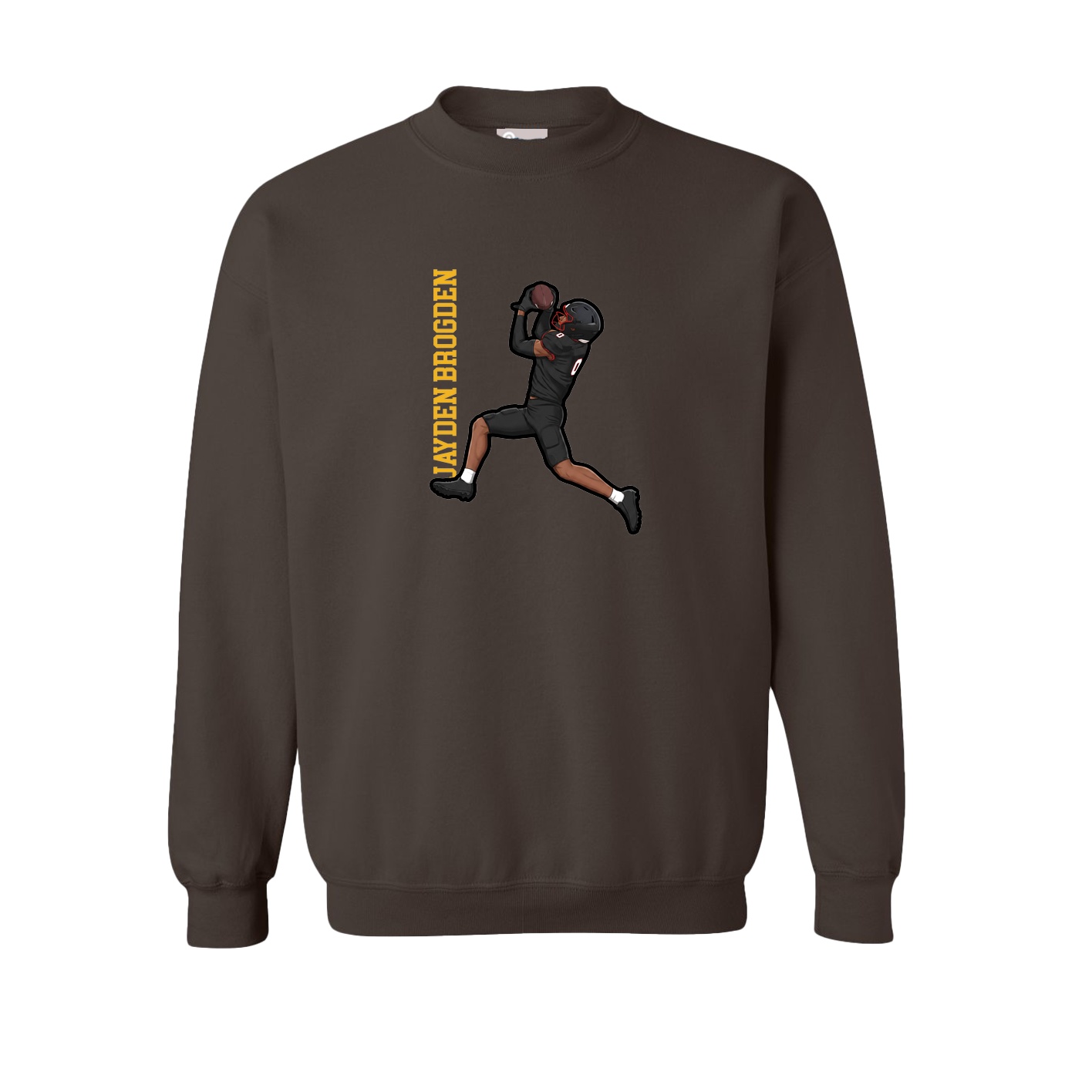 Fleece Crew — Name Vertical in Brown