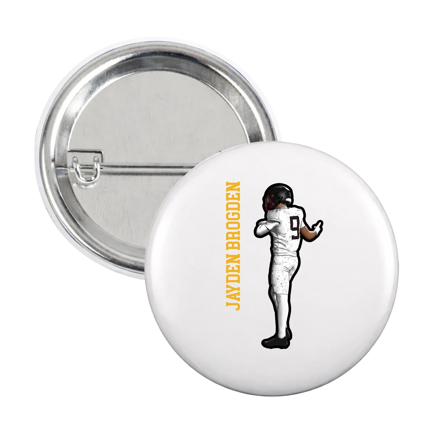 Game Day Button — Name Vertical in White