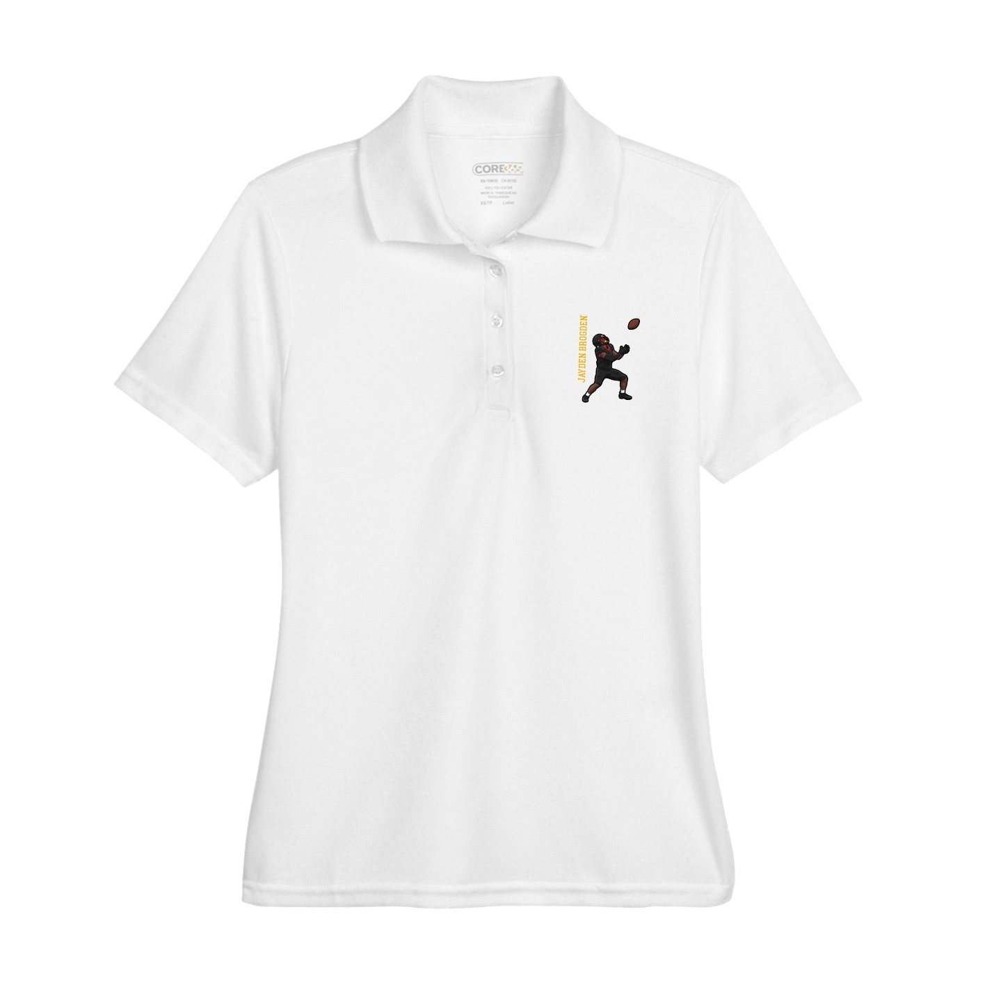 Womens Performance Polo — Name Vertical in White