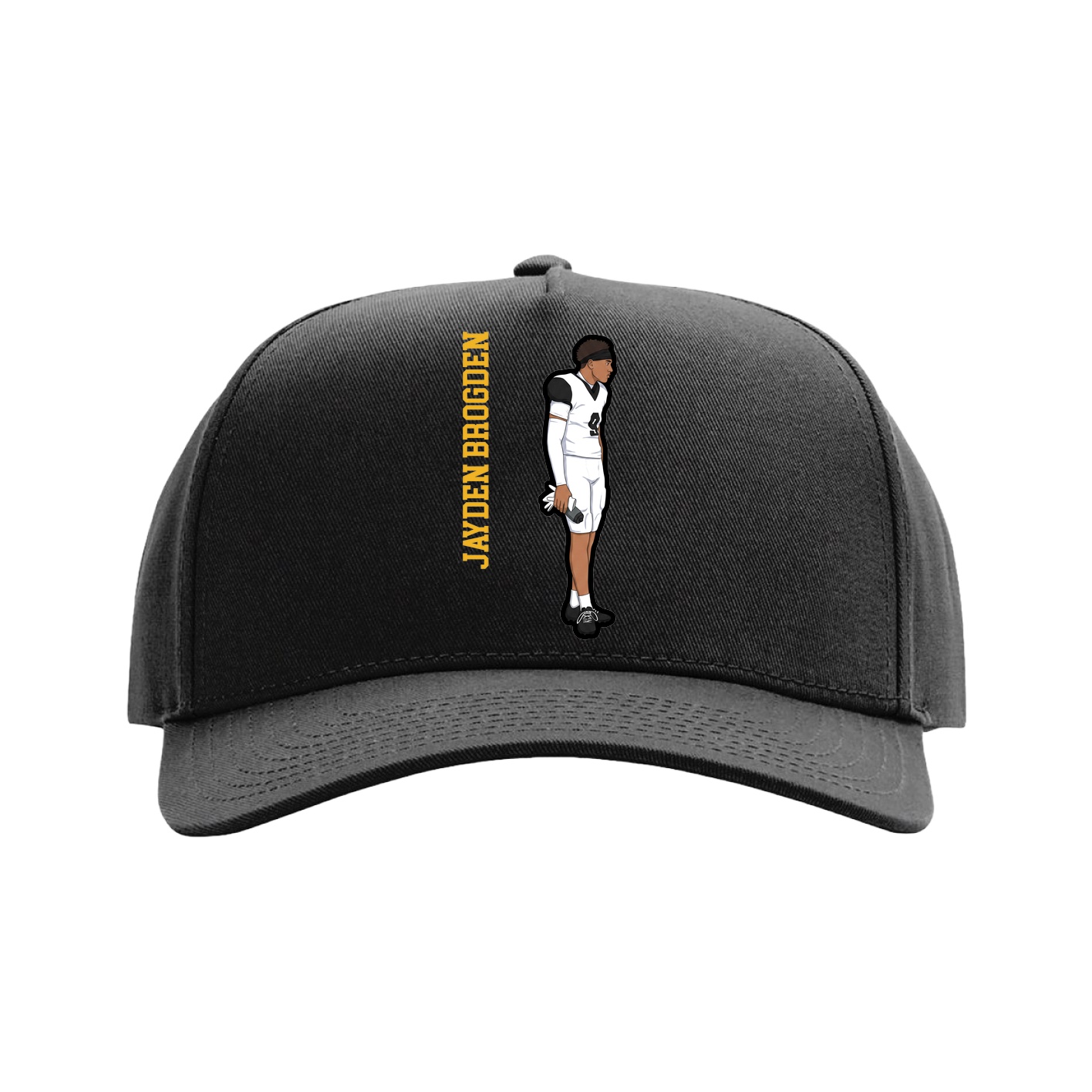 Full Fabric Five-Panel Champ Cap — Name Vertical in Black