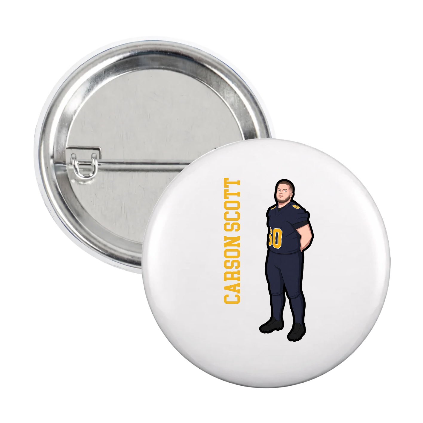 Game Day Button — Name Vertical in White