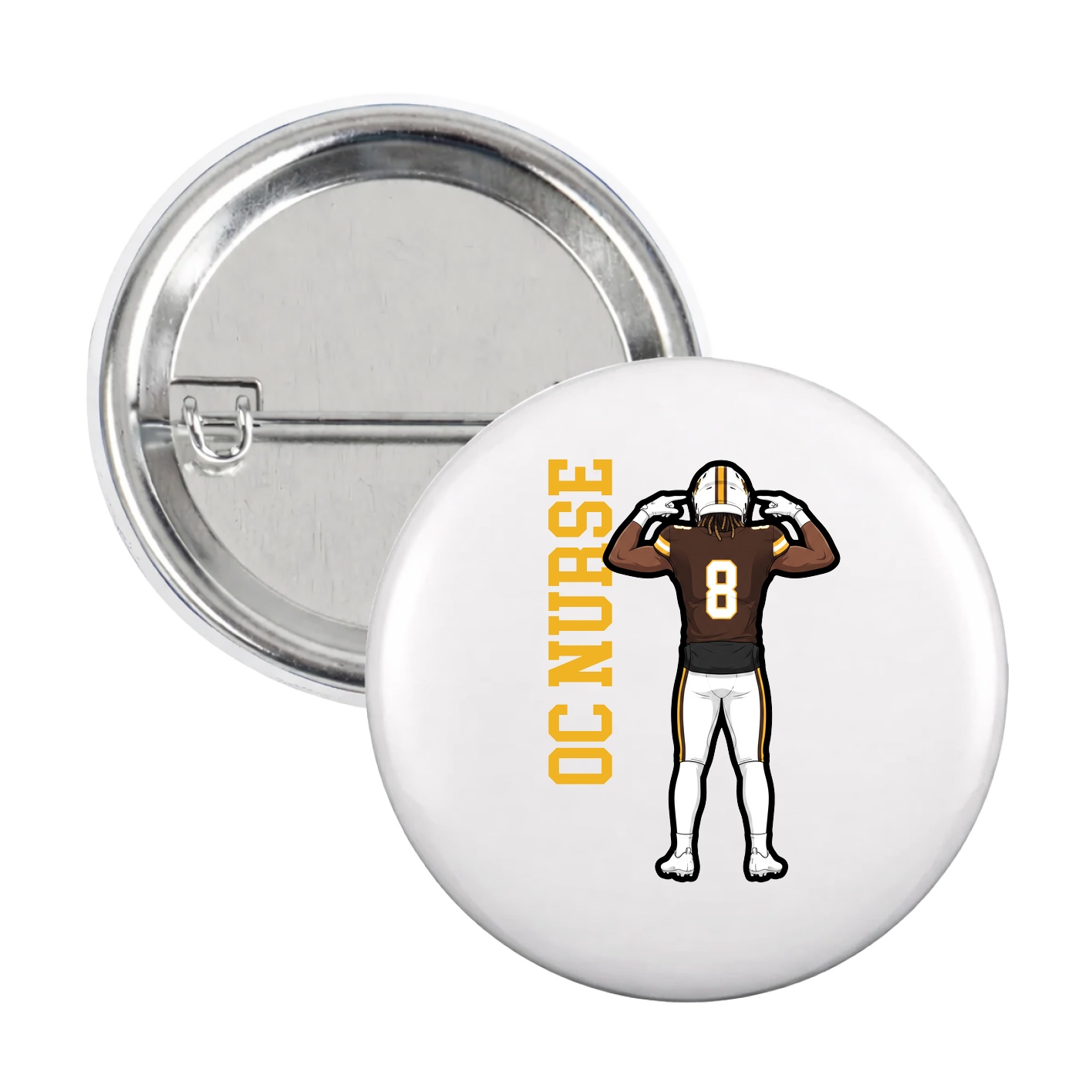 Game Day Button — Name Vertical in White