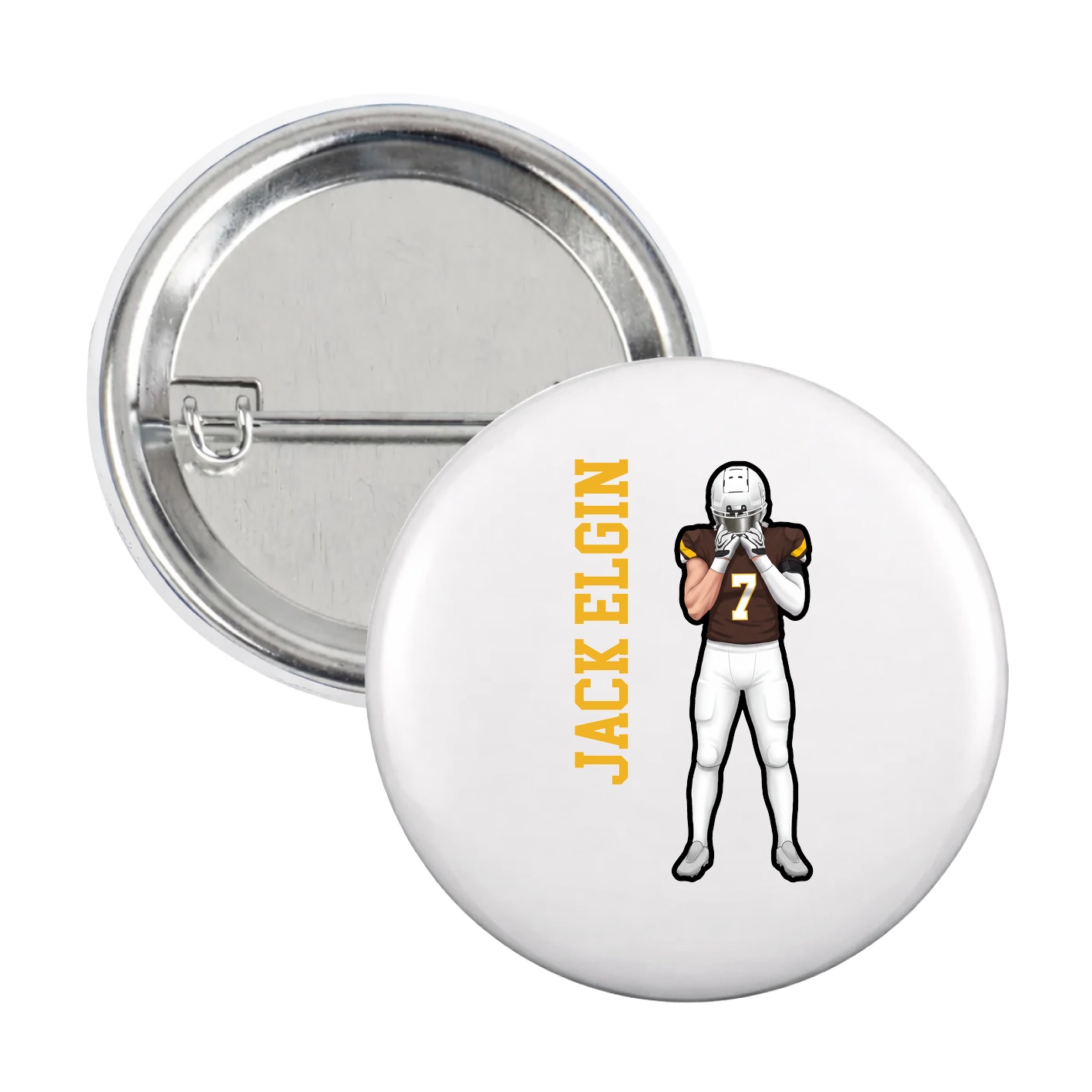 Game Day Button — Name Vertical in White