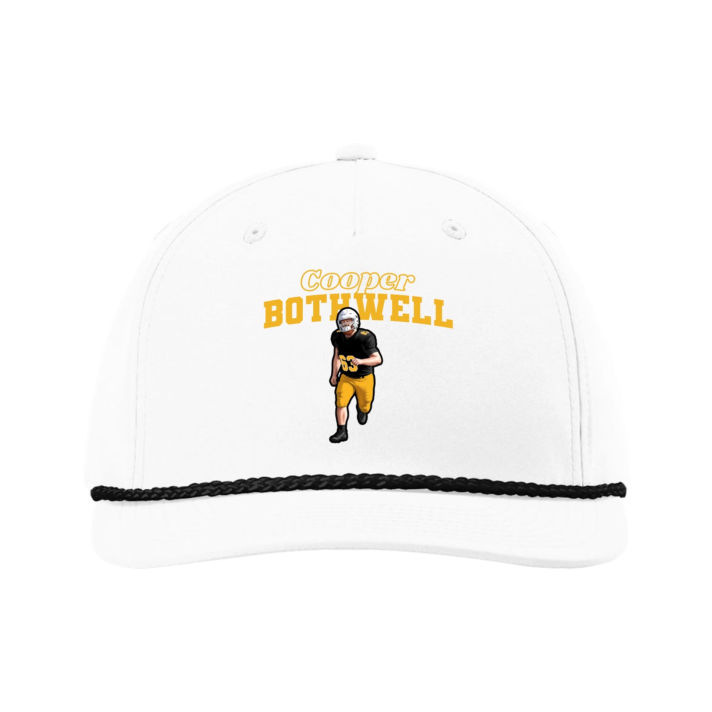 Five-Panel Classic Rope Cap — Name Arch in White