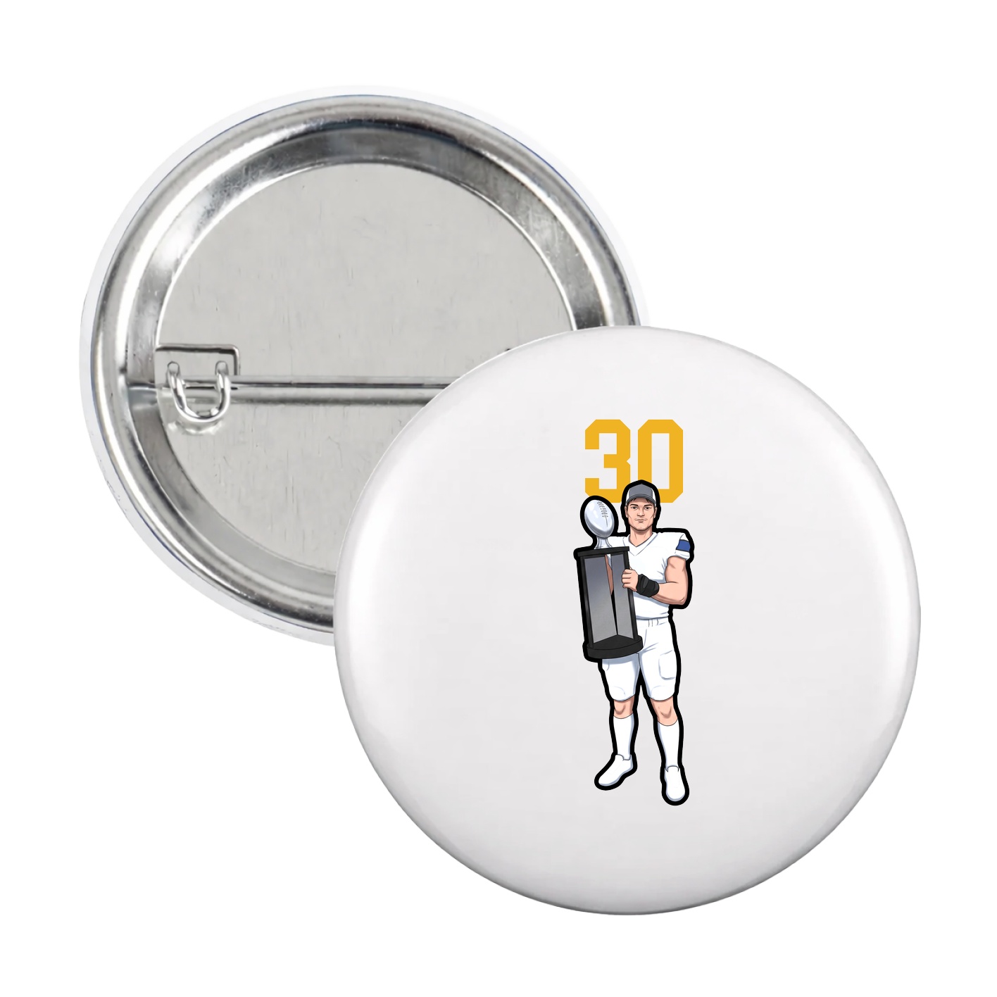 Game Day Button — Number Top in White