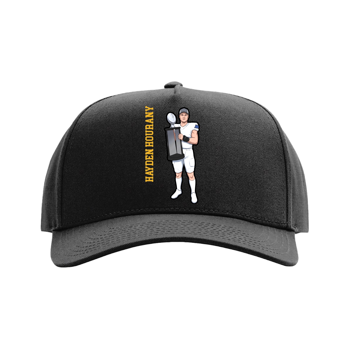 Full Fabric Five-Panel Champ Cap — Name Vertical in Black