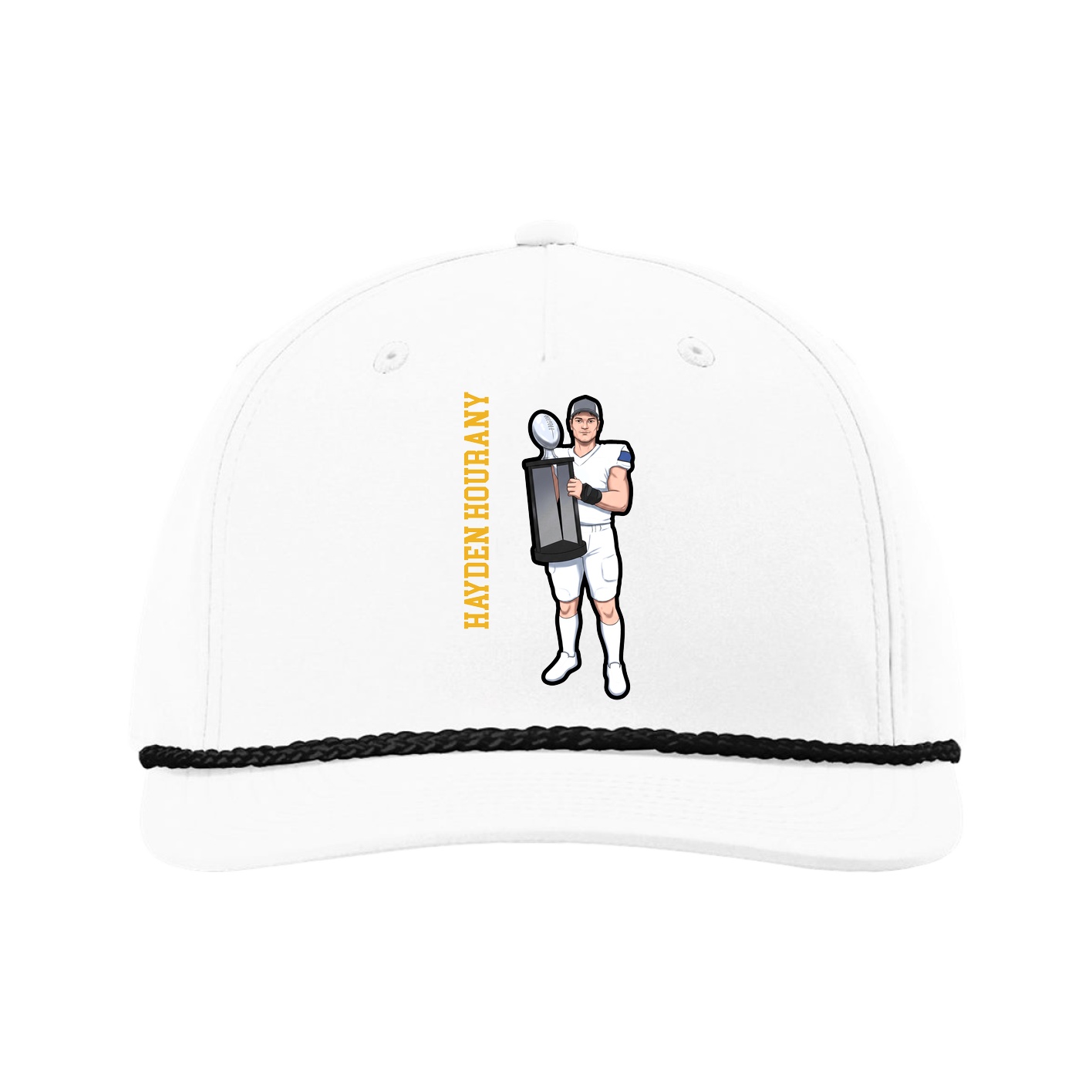 Five-Panel Classic Rope Cap — Name Vertical in White