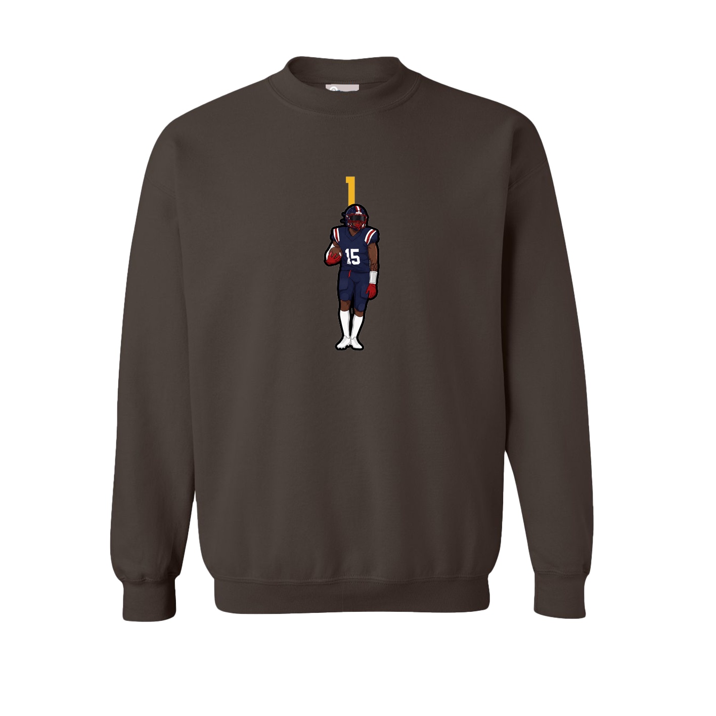 Fleece Crew — Number Top in Brown